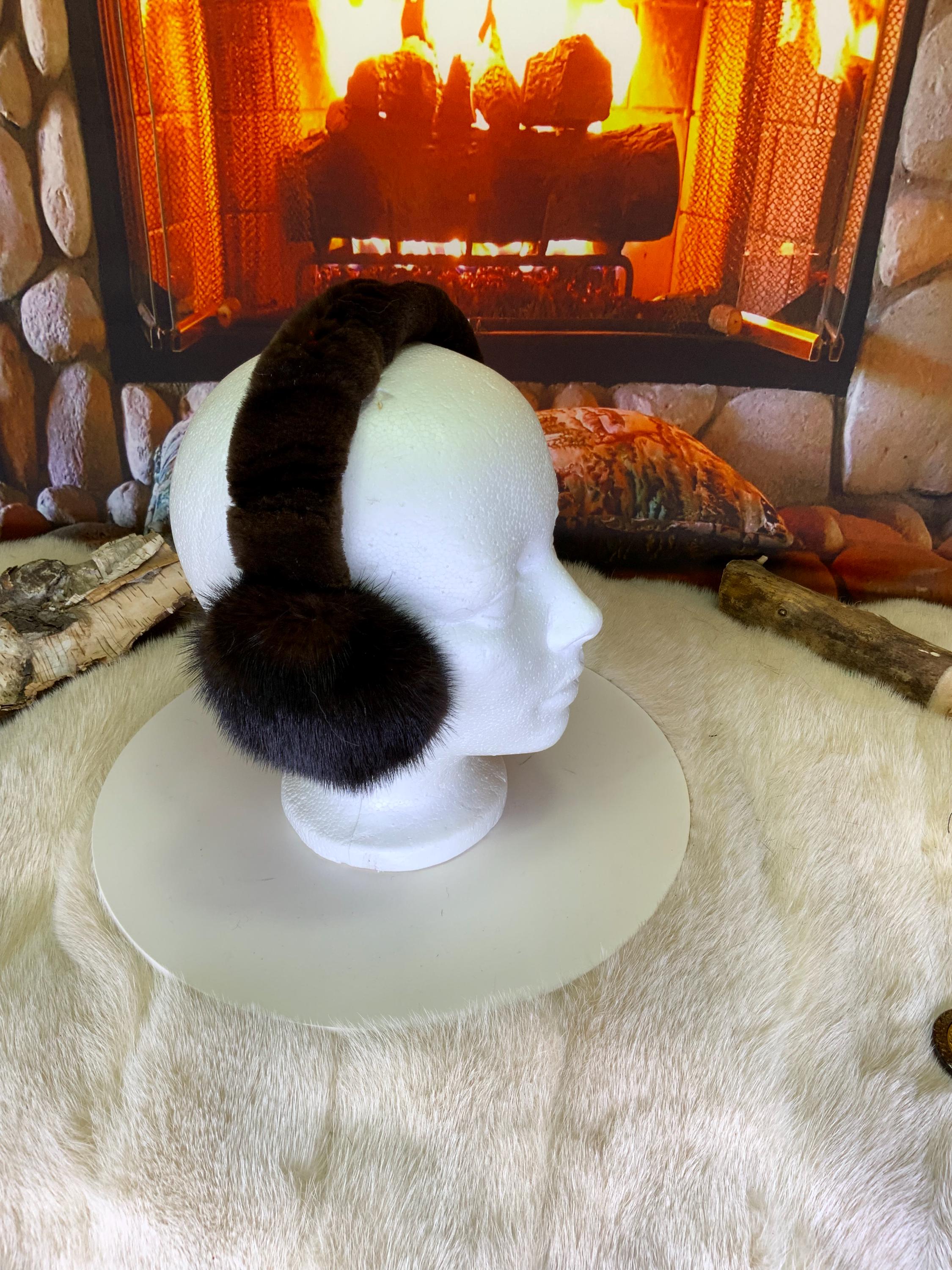 Cache-Oreilles tout en fourrure recyclée édition Vison brun naturel recyclé Les Francine