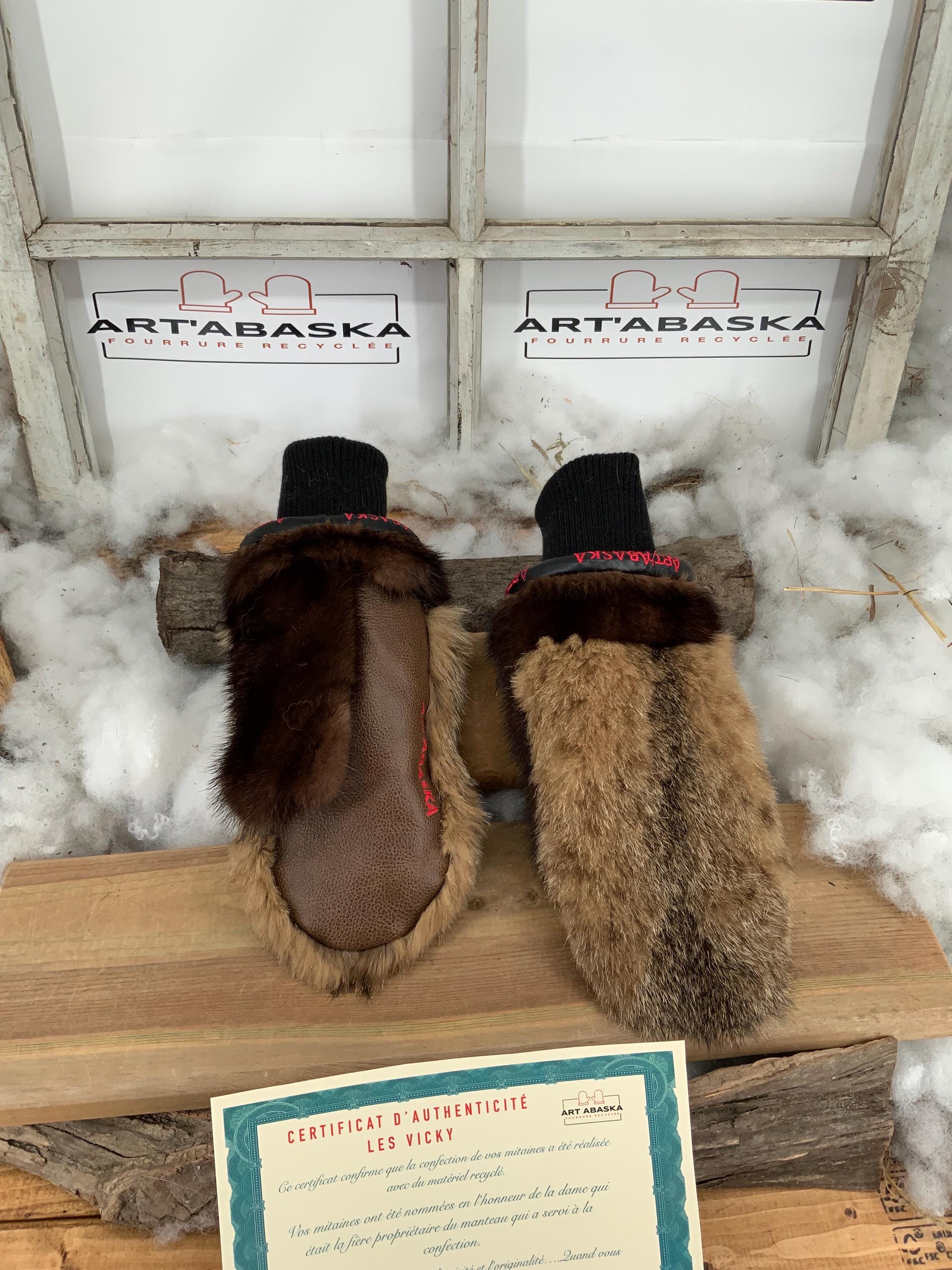 Mitaines de Ville en fourrure et cuir recyclés, Les Vicky Grandeur Médium