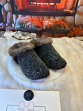 Slipper Sylvianne pointure 8 femme – Sherling italien & cuir recyclé, pièce unique faite à la main au Québec
