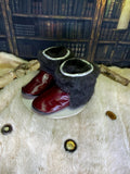 Mocassins d’intérieur Ernestine pointure 8 femme cuir italien bourgogne opossum recyclé fait à la main Québec pantoufles luxe
