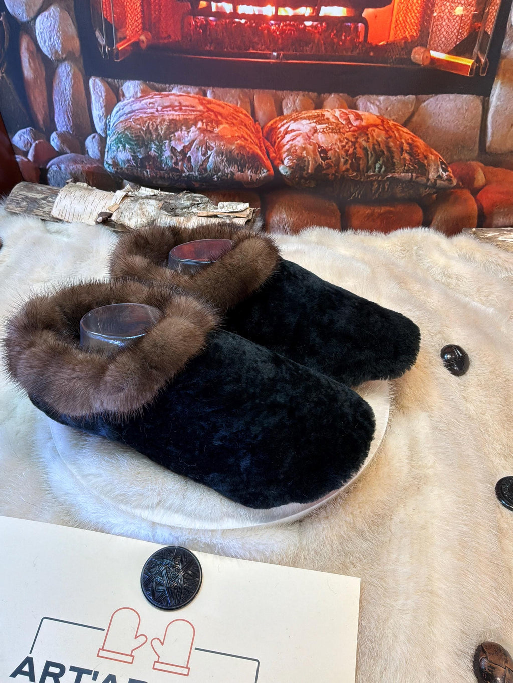 Slipper Clara pointure 9 Homme / 11 femme– Sherling italien & cuir recyclé, pièce unique faite à la main au Québec