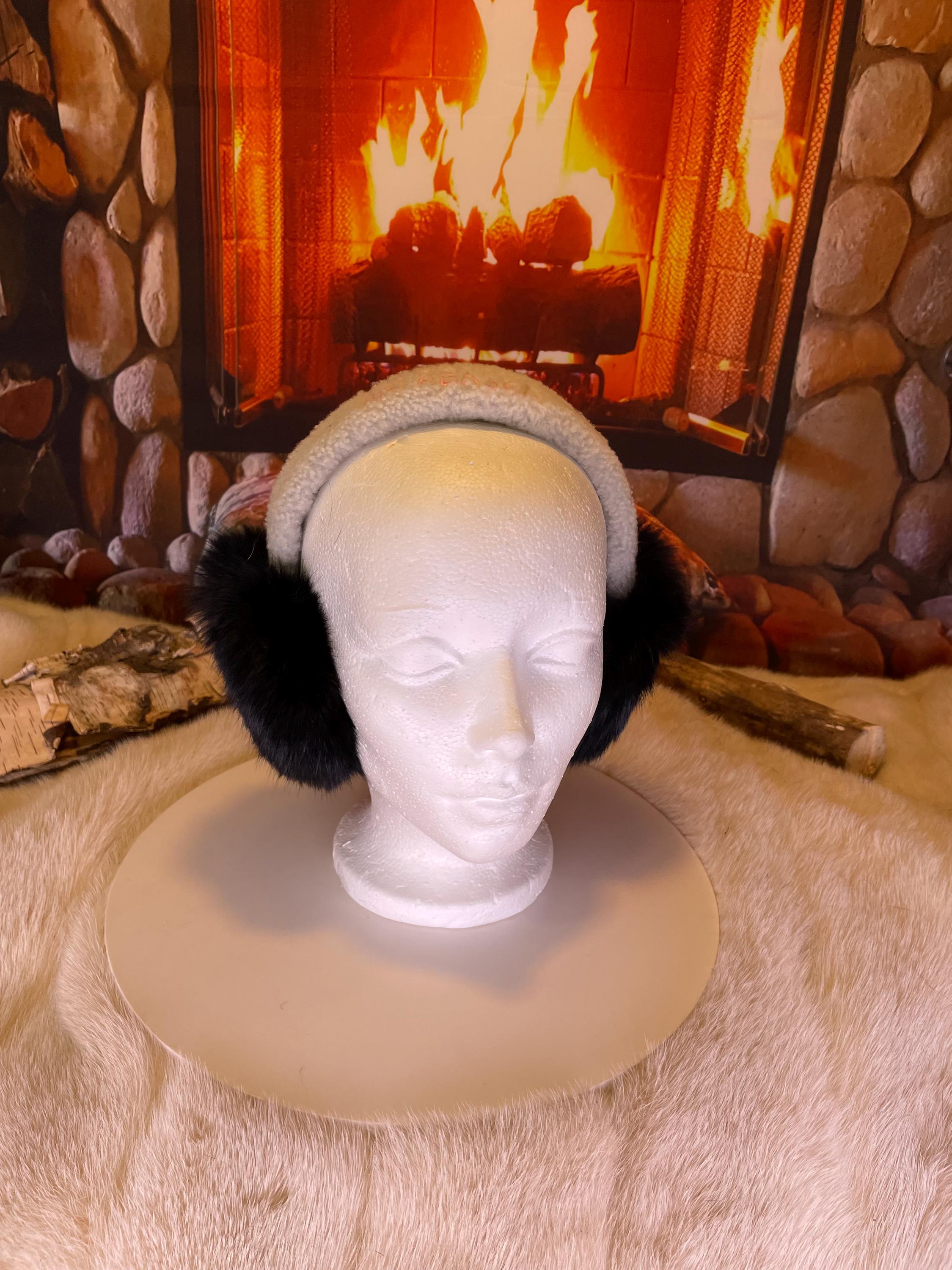 Cache-Oreilles tout en fourrure recyclée édition Lapin noir naturel recyclé et mouton rasé dessus la tête Les Lynda 2