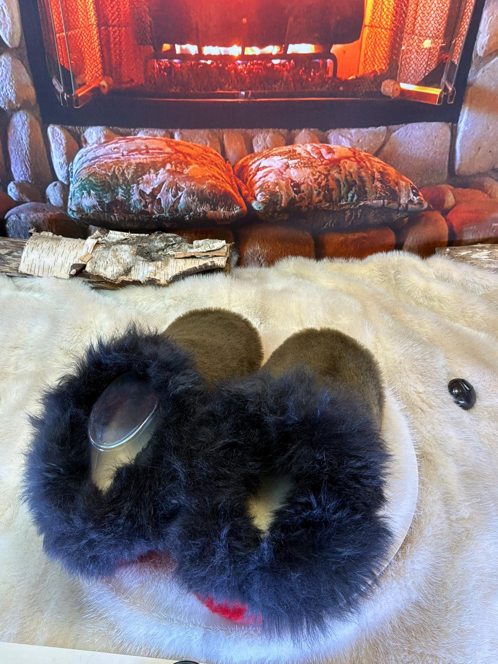 Slipper Jeannine pointure 8 femme – Sherling italien & cuir recyclé, pièce unique faite à la main au Québec