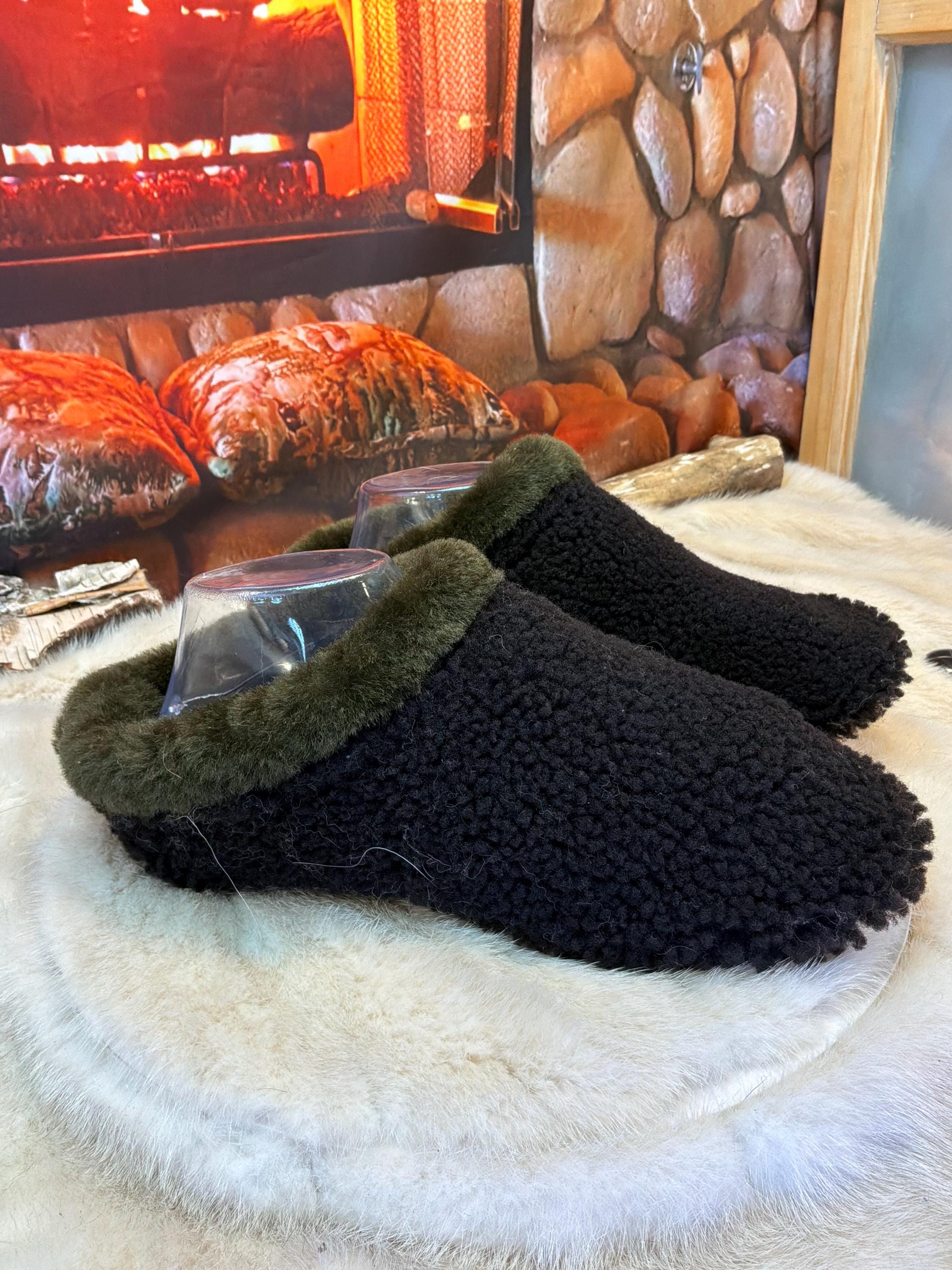 Slipper  Marie-Thérèse pointure 8 femme – Sherling italien & cuir recyclé, pièce unique faite à la main au Québec