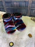 Mocassins d’intérieur Suzanne pour femme 7 en renard rasé teint cousu en lanières et castor rasé recyclé – faits à la main au Québec, chauds, respirants, confort de luxe, pièce unique Art’Abaska 💕