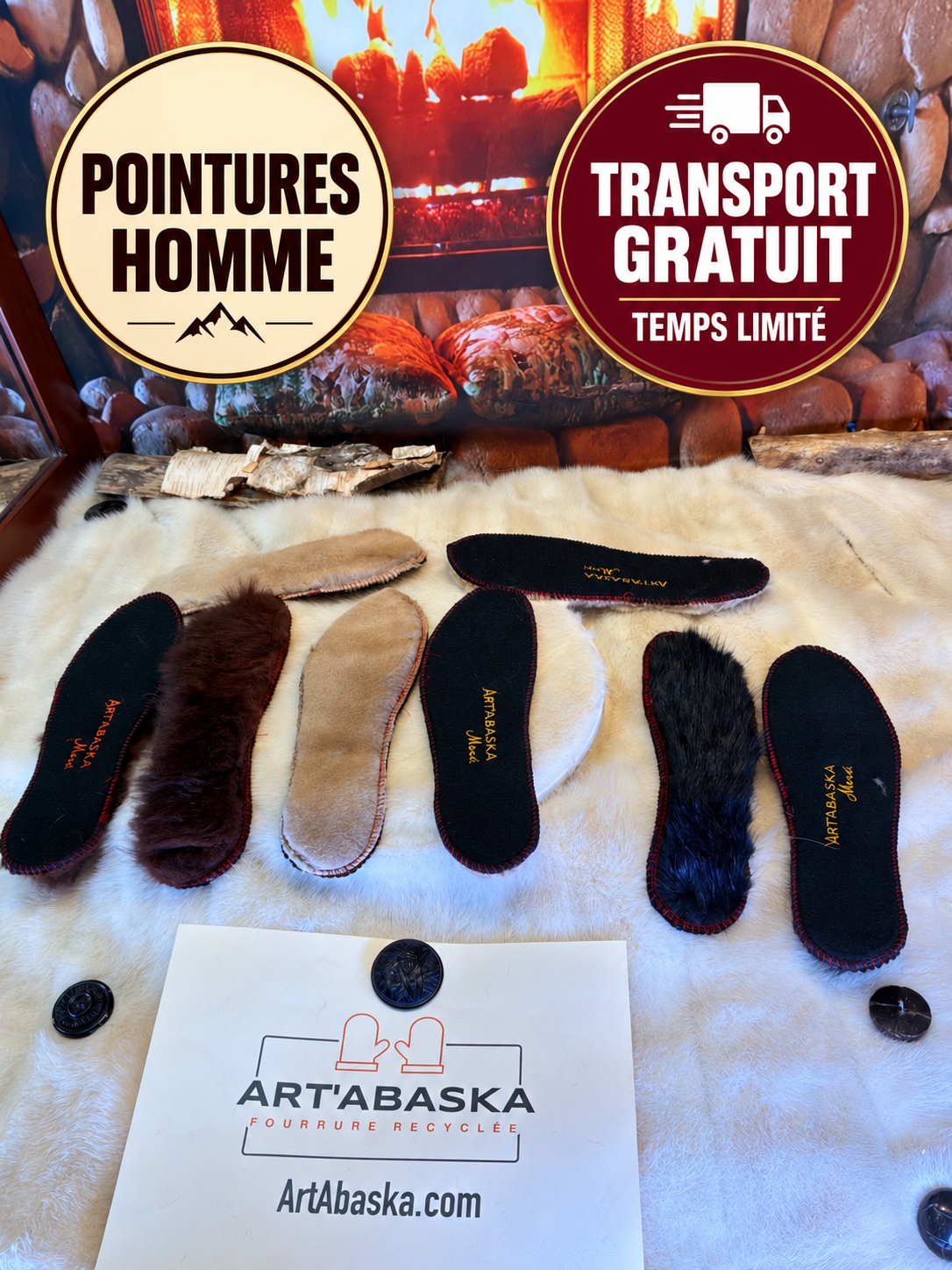 6mm felt and recycled fur insulating insoles – Sold by the pair – Comfort and warmth – Art’Abaska – Men’s sizes 5 to 13