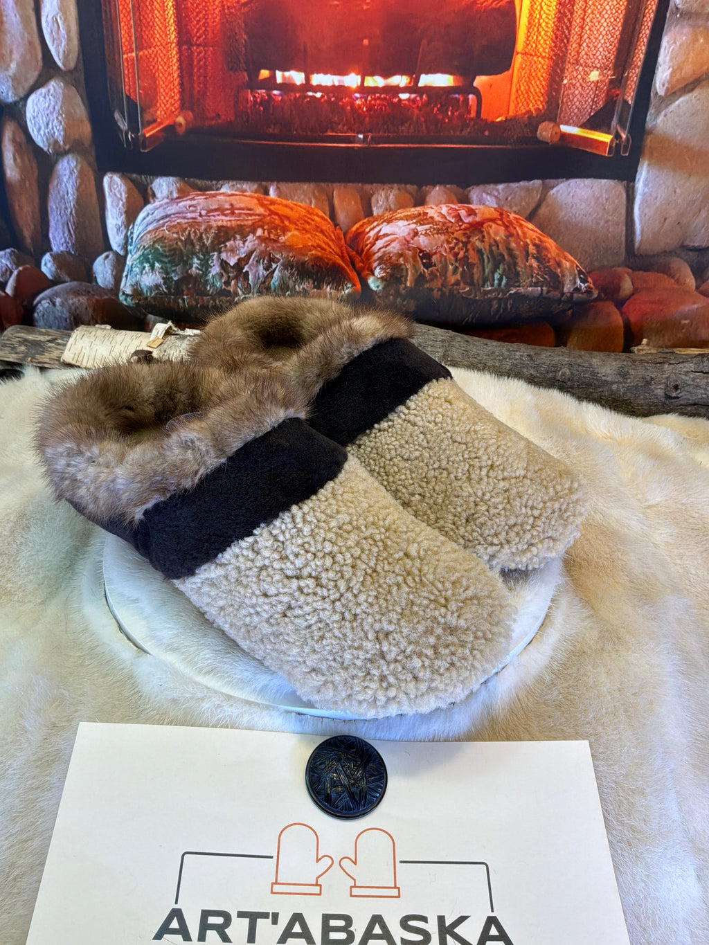 Slipper Les Marie pointure 12 Homme – Sherling italien & cuir recyclé, pièce unique faite à la main au Québec