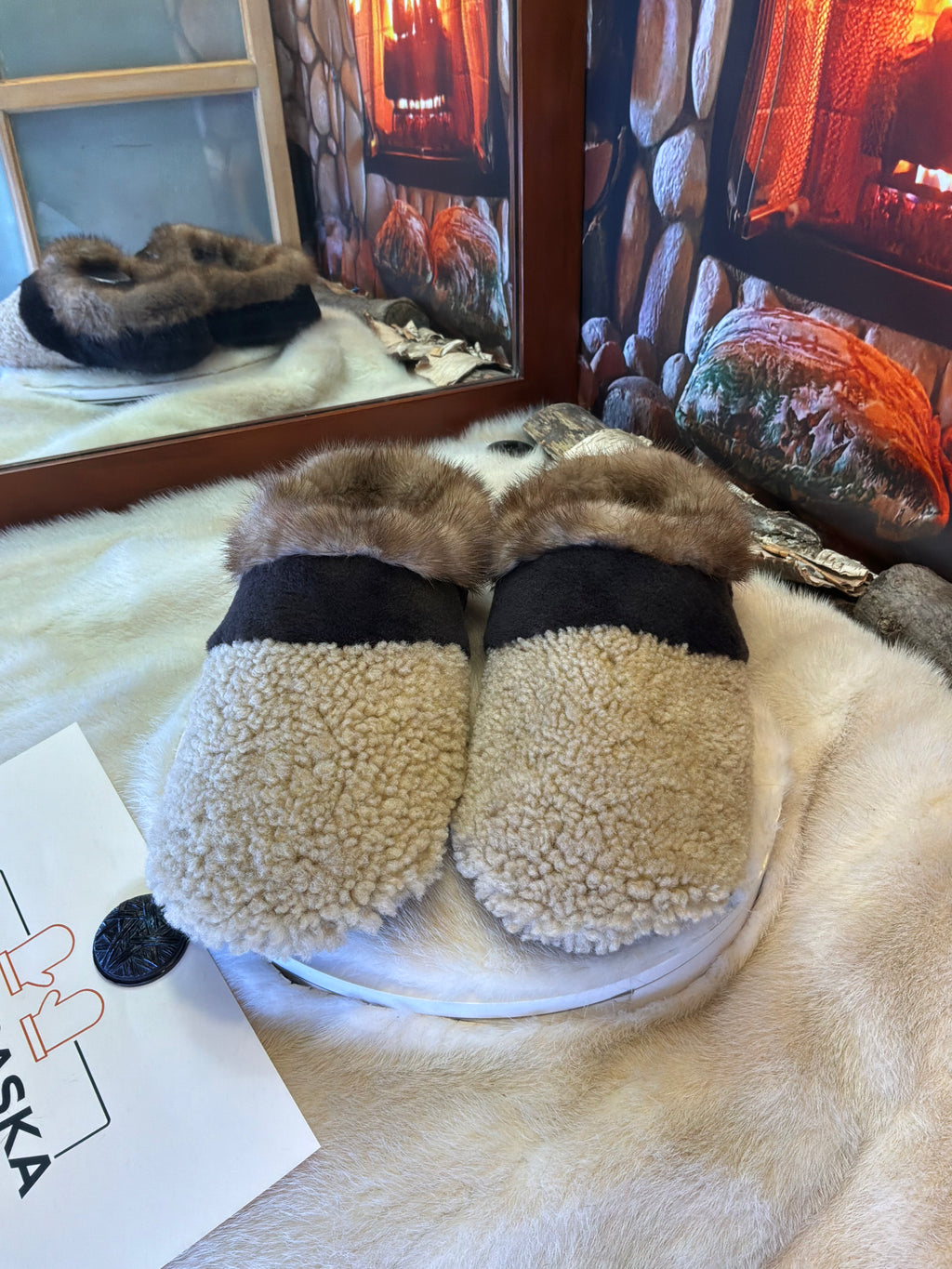 Slipper Les Marie pointure 12 Homme – Sherling italien & cuir recyclé, pièce unique faite à la main au Québec