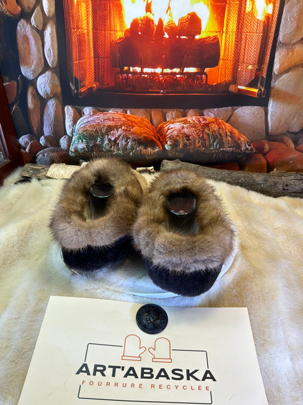 Slipper Les Marie pointure 12 Homme – Sherling italien & cuir recyclé, pièce unique faite à la main au Québec