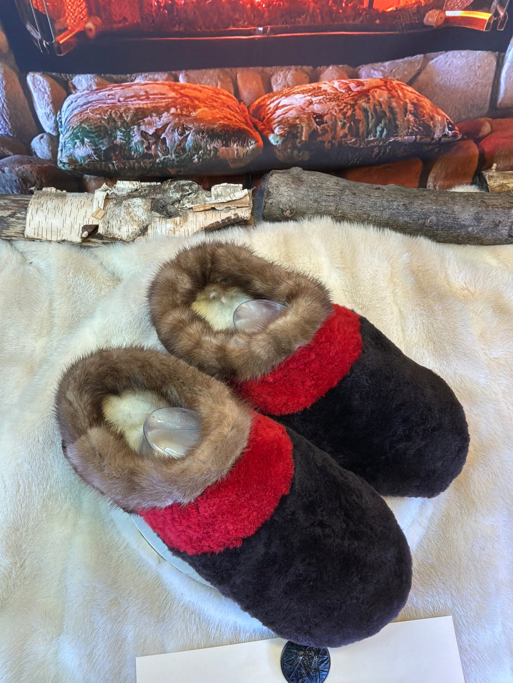 Slipper Les Yvette pointure 12 Homme – Sherling italien & cuir recyclé, pièce unique faite à la main au Québec