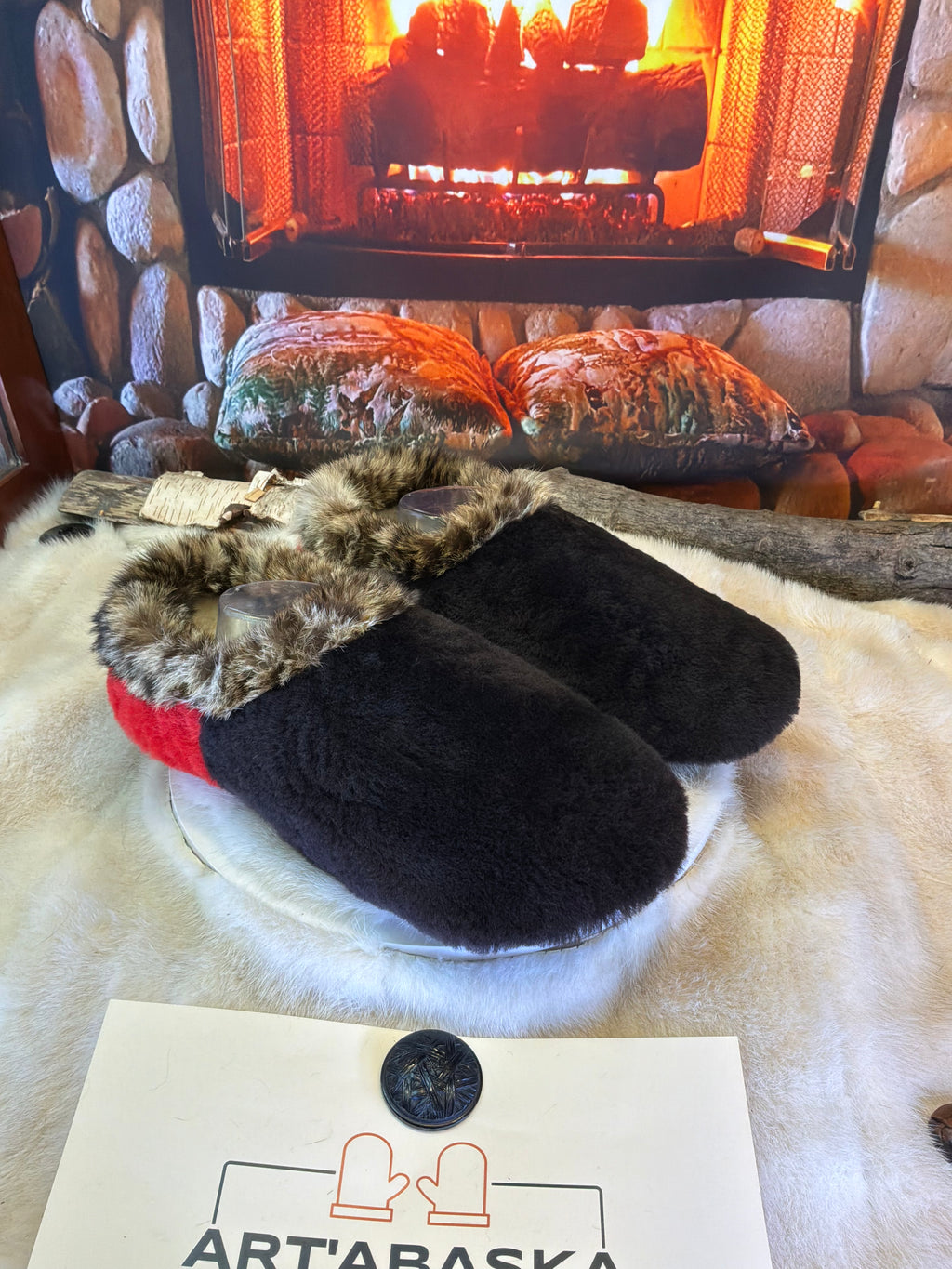 Slipper Les Marguerite pointure 12 Homme – Sherling italien & cuir recyclé, pièce unique faite à la main au Québec