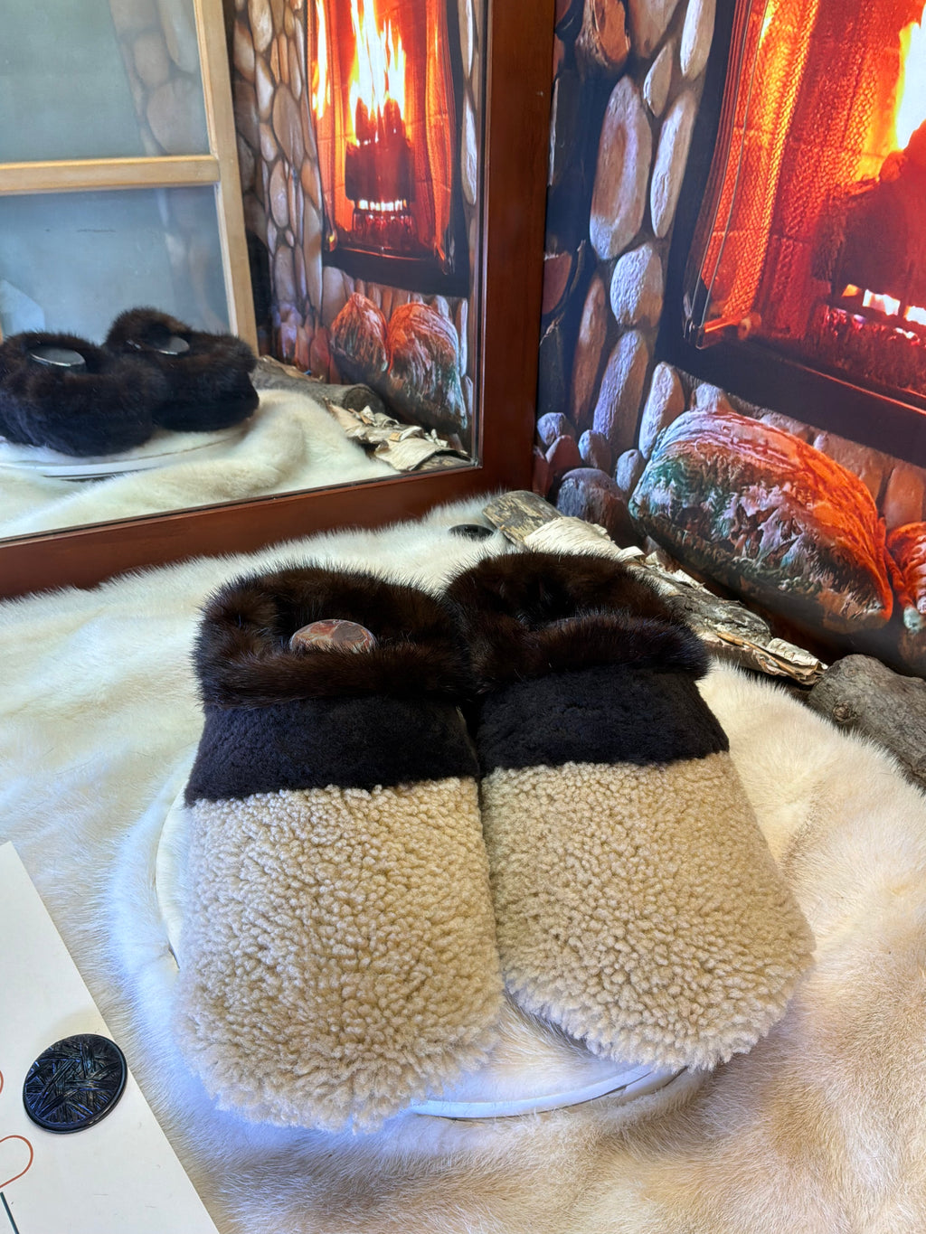 Slipper Les Germaine pointure 12 Homme – Sherling italien & cuir recyclé, pièce unique faite à la main au Québec