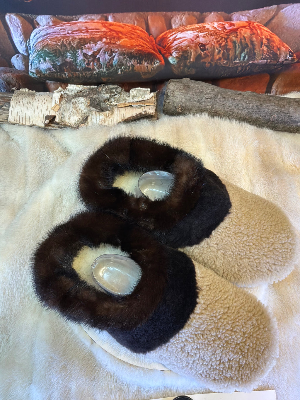 Slipper Les Germaine pointure 12 Homme – Sherling italien & cuir recyclé, pièce unique faite à la main au Québec