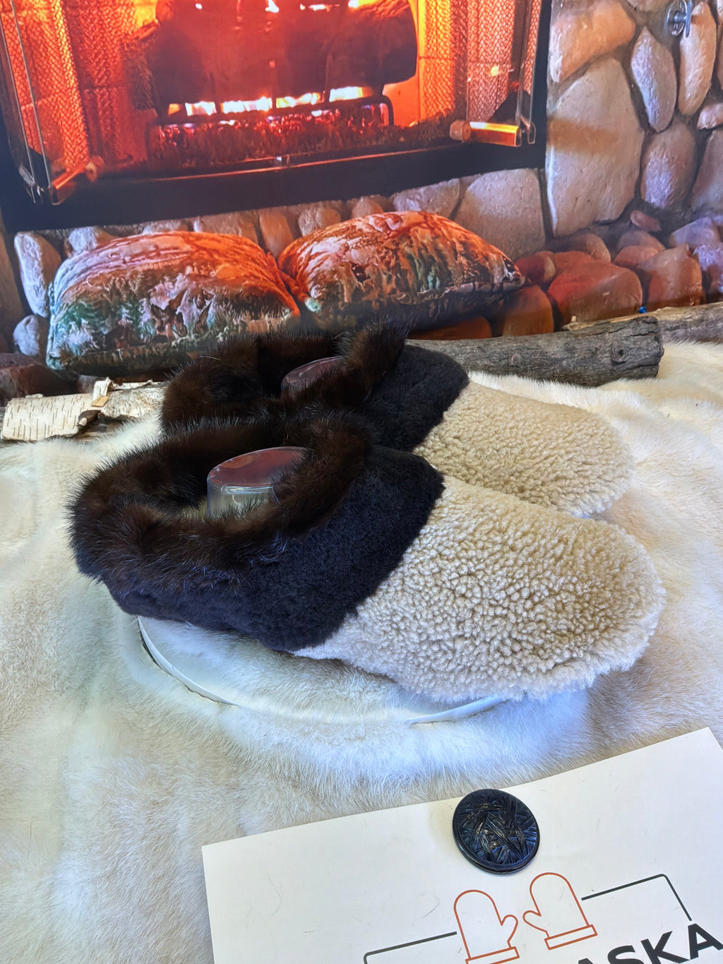 Slipper Les Germaine pointure 12 Homme – Sherling italien & cuir recyclé, pièce unique faite à la main au Québec