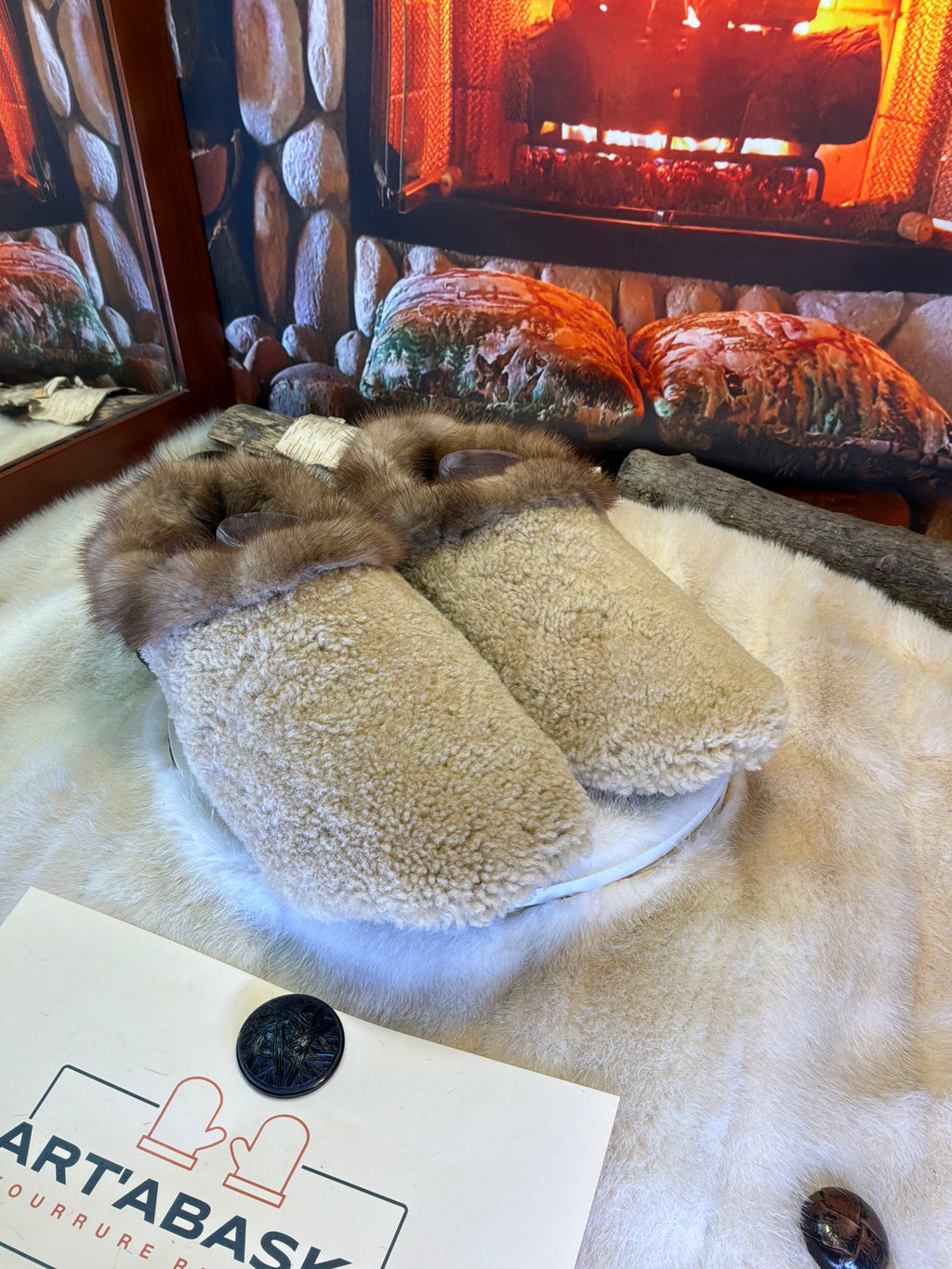 Slipper Les Céline pointure 12 Homme – Sherling italien & cuir recyclé, pièce unique faite à la main au Québec