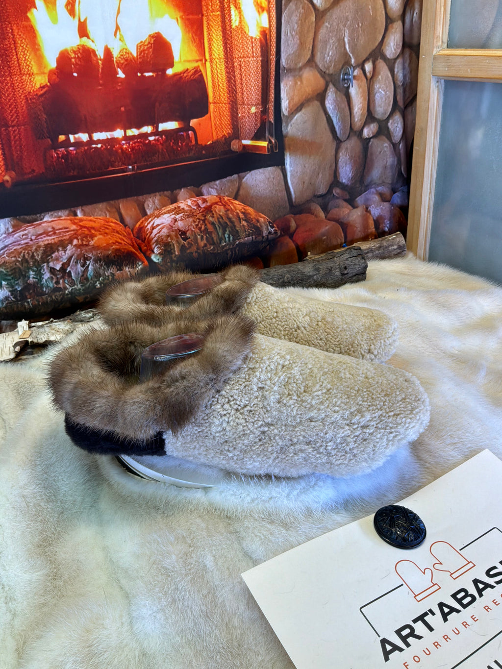 Slipper Les Céline pointure 12 Homme – Sherling italien & cuir recyclé, pièce unique faite à la main au Québec