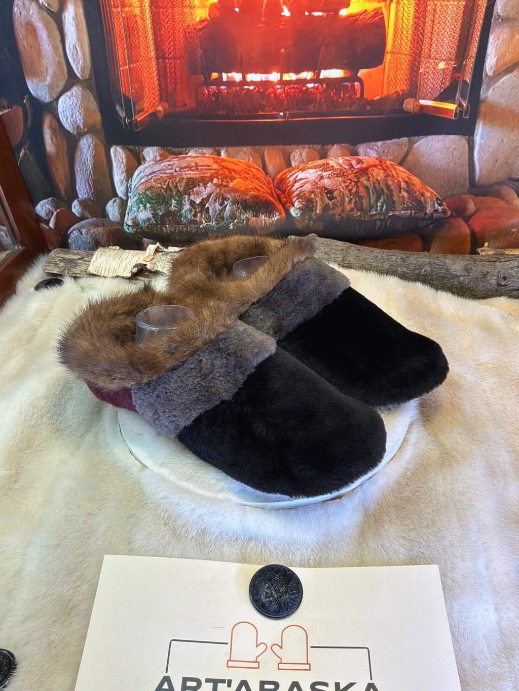 Slipper Les Jeanne pointure 12 Homme – Sherling italien & cuir recyclé, pièce unique faite à la main au Québec