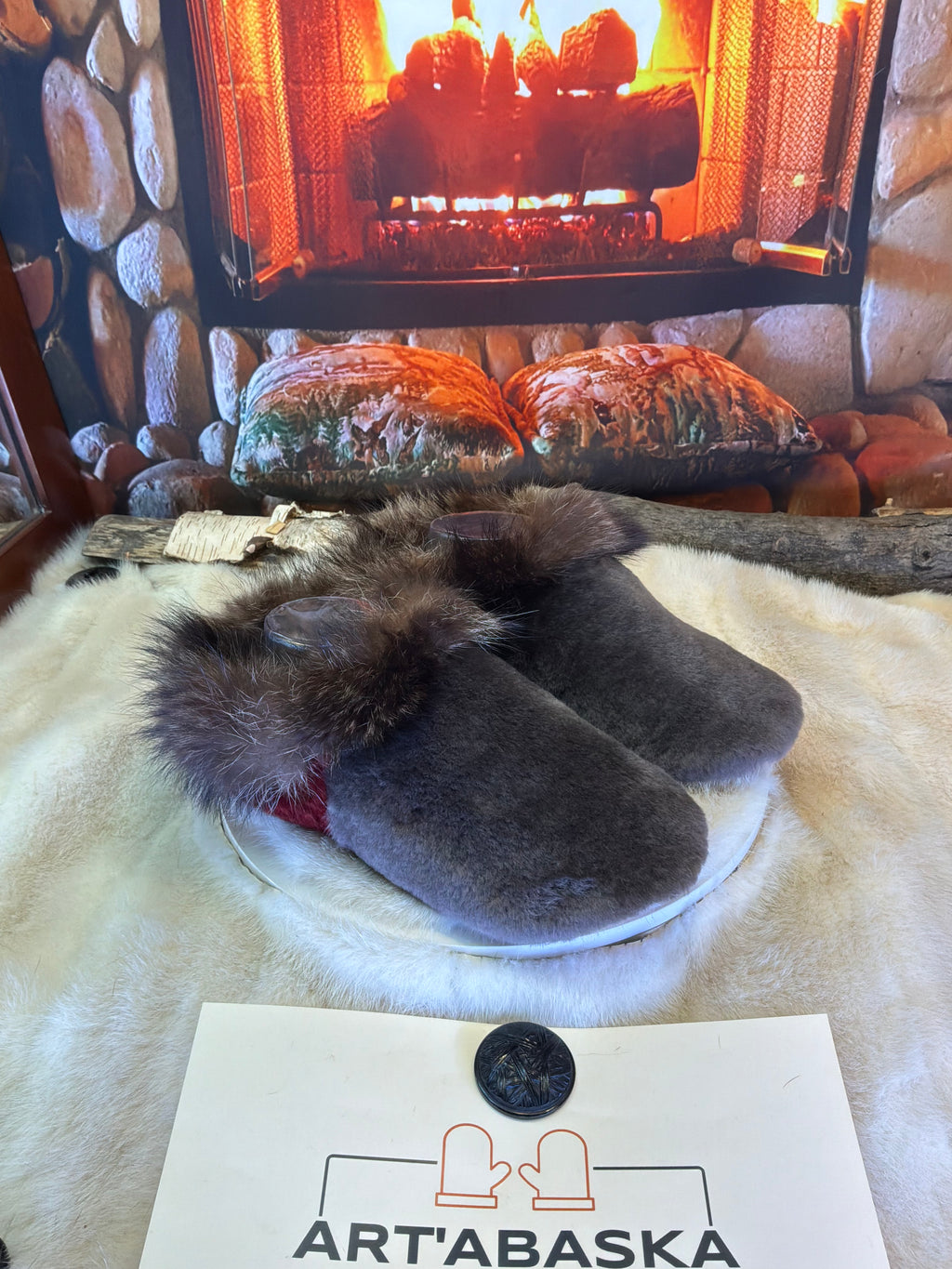 Slipper Les Cécile pointure 9 femme – Sherling italien & cuir recyclé, pièce unique faite à la main au Québec