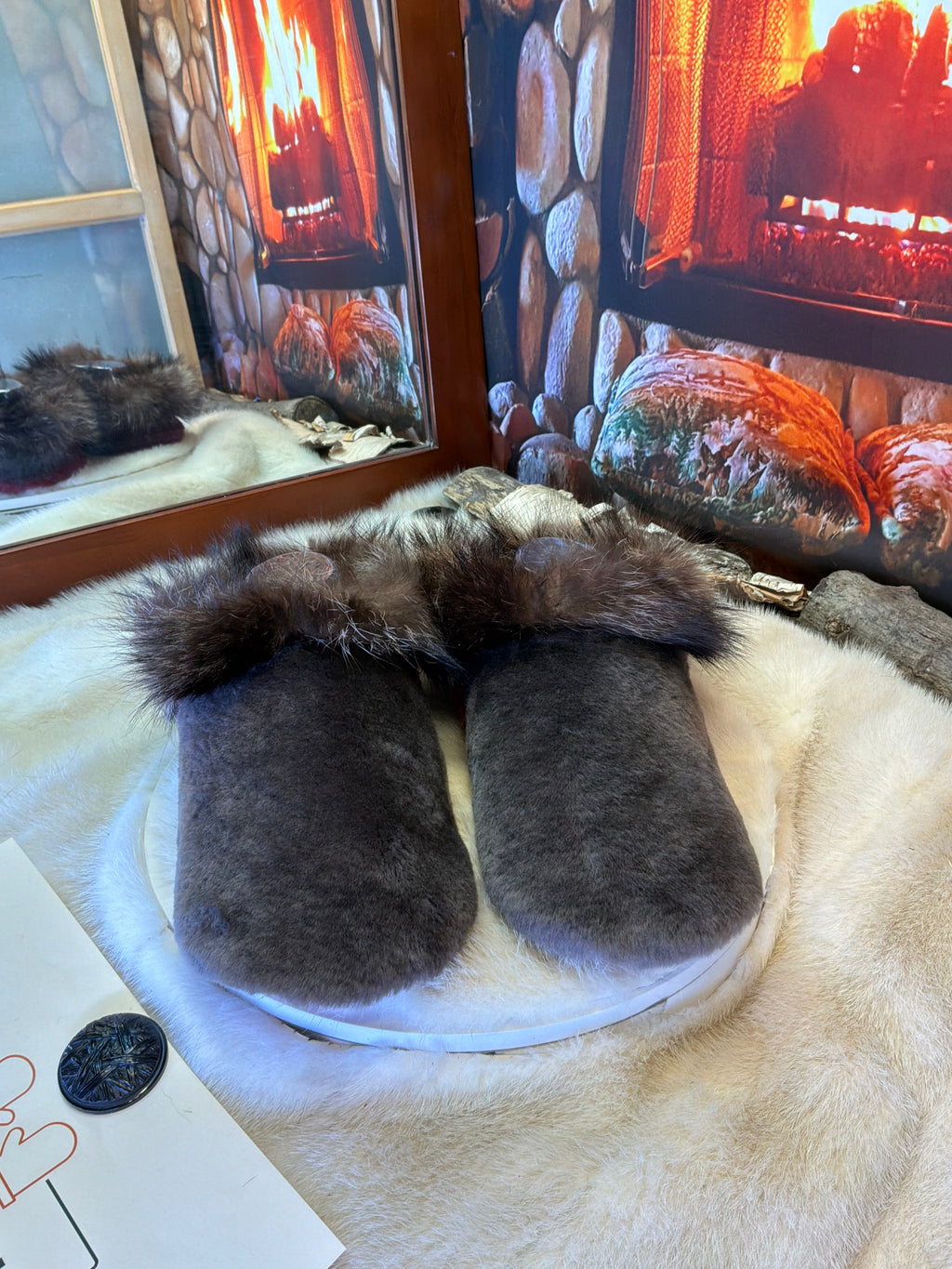 Slipper Les Cécile pointure 9 femme – Sherling italien & cuir recyclé, pièce unique faite à la main au Québec