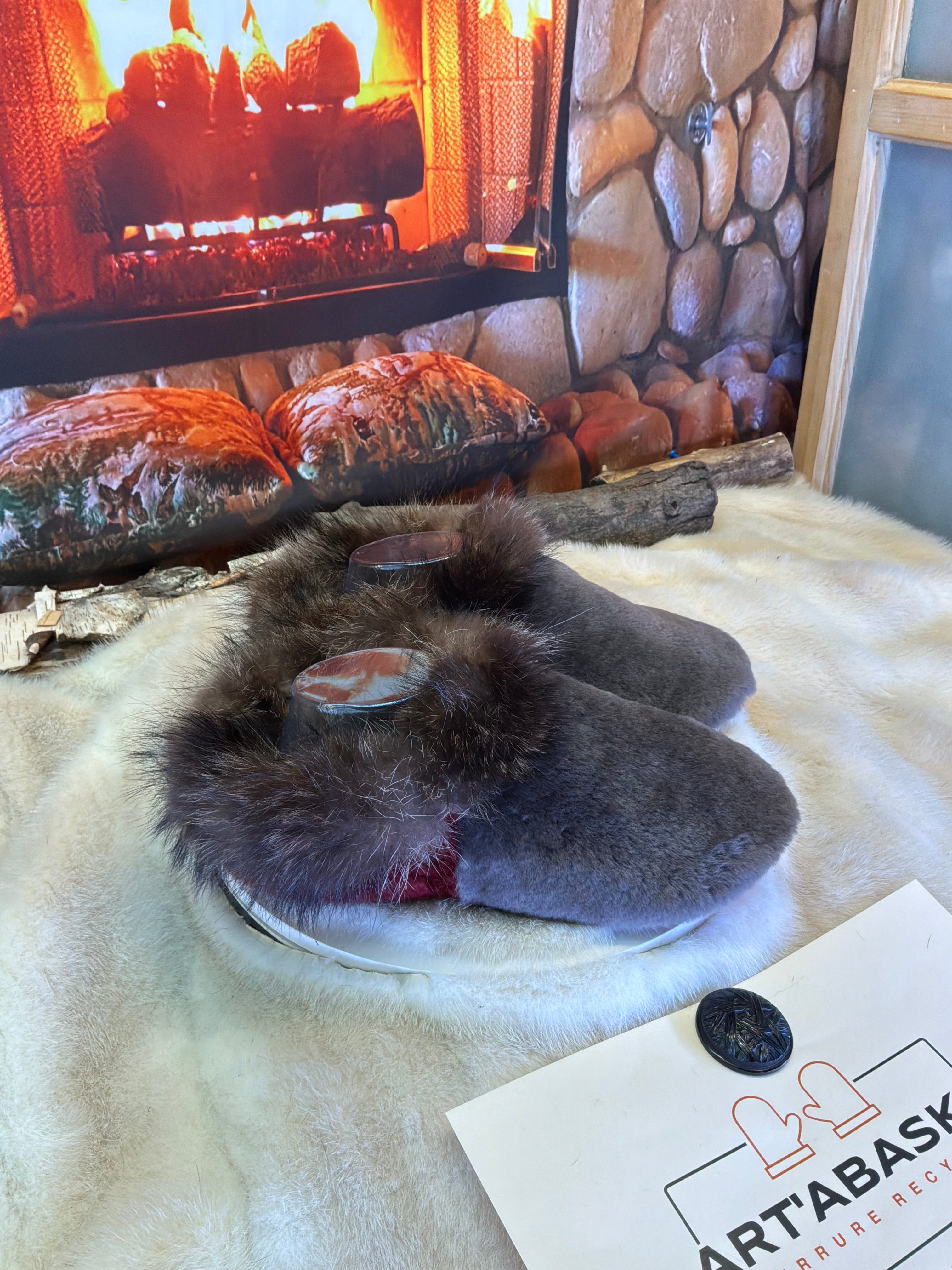 Slipper Les Cécile pointure 9 femme – Sherling italien & cuir recyclé, pièce unique faite à la main au Québec