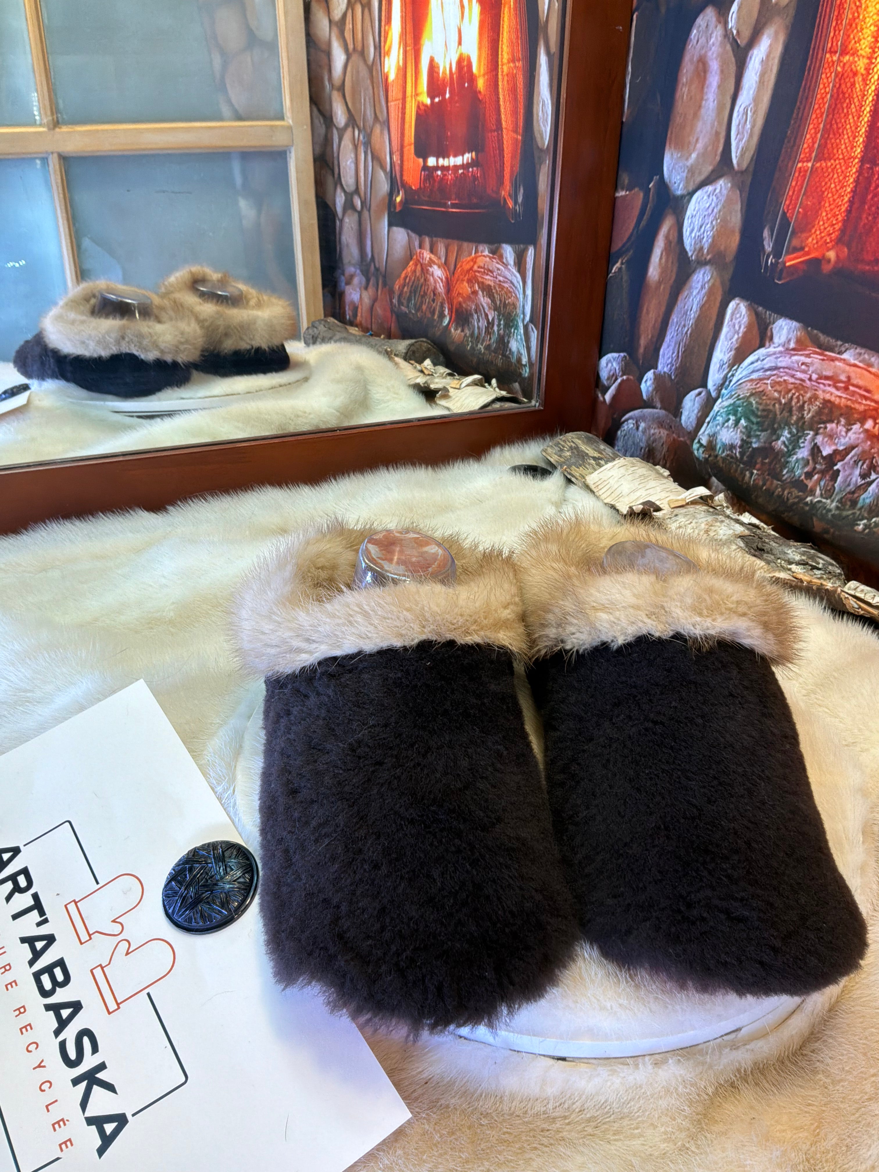 Slipper Les Louise pointure 9 femme – Sherling italien & cuir recyclé, pièce unique faite à la main au Québec (Copie)