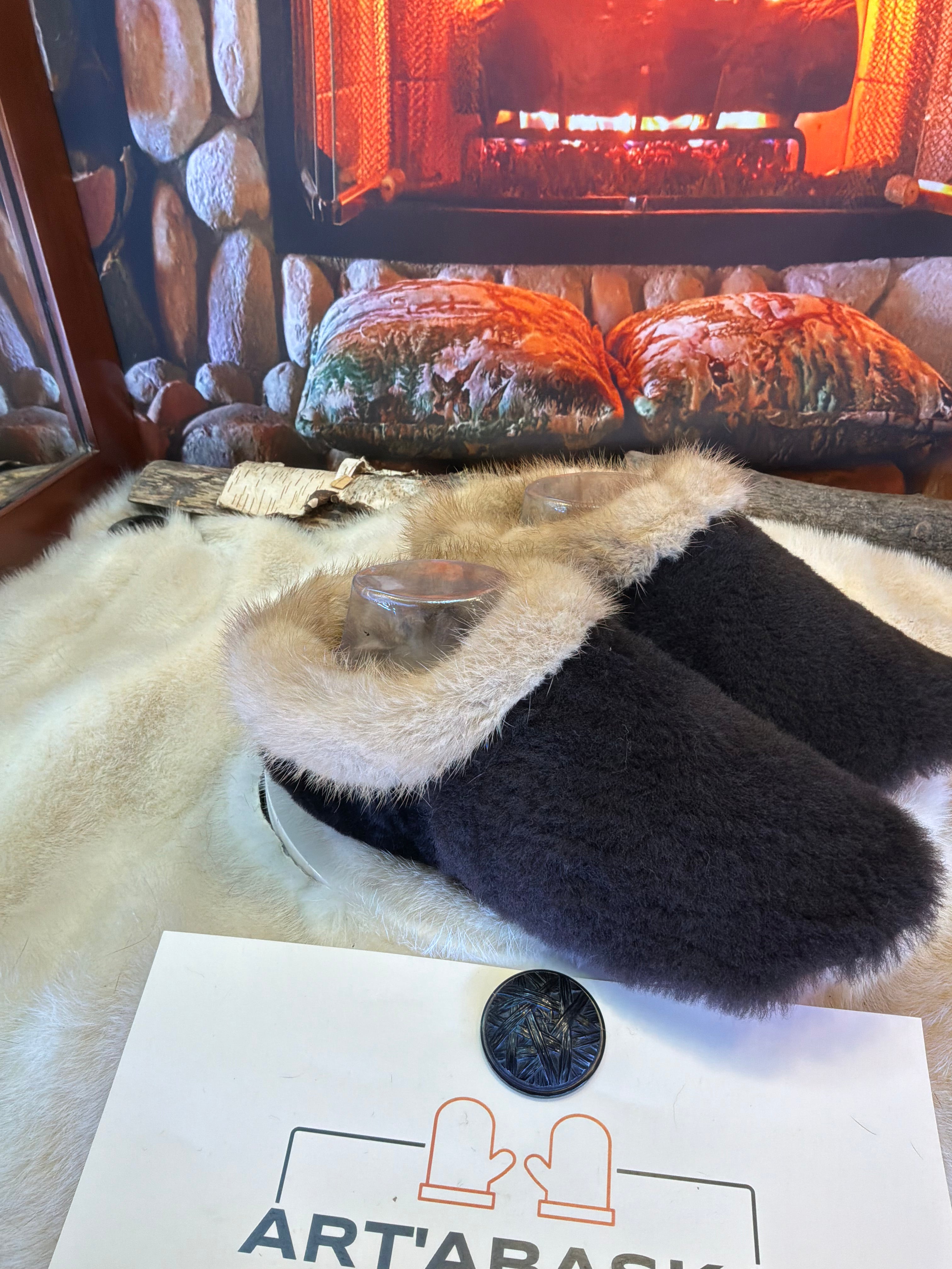 Slipper Les Louise pointure 9 femme – Sherling italien & cuir recyclé, pièce unique faite à la main au Québec (Copie)