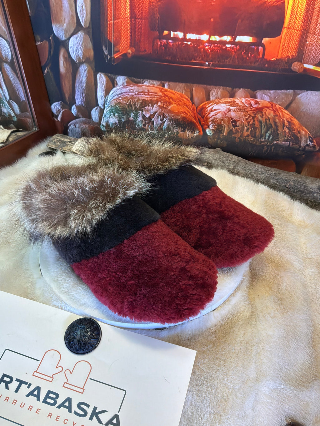 Slipper Les Jacqueline pointure 11 Homme – Sherling italien & cuir recyclé, pièce unique faite à la main au Québec
