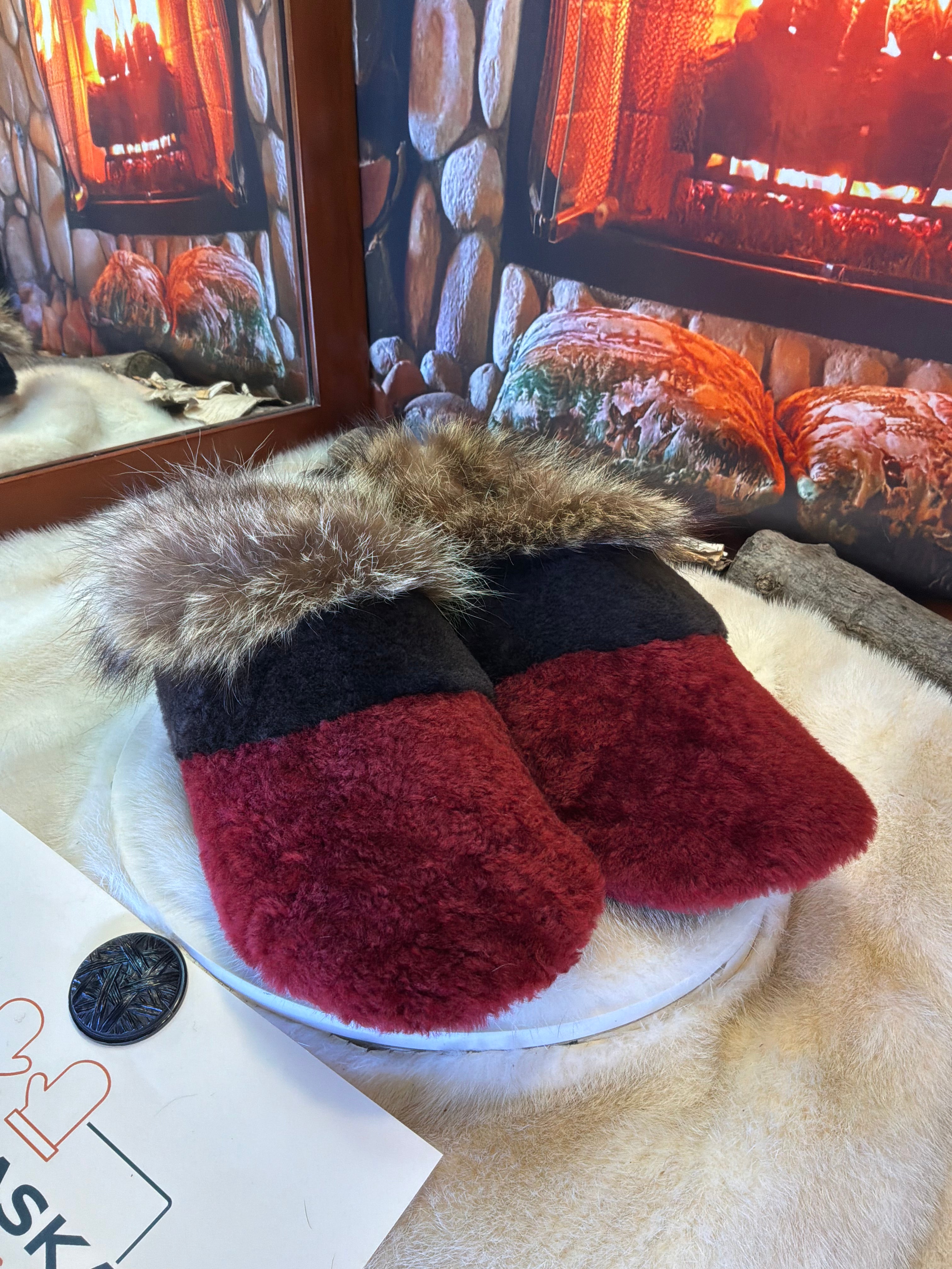 Slipper Les Jacqueline pointure 11 Homme – Sherling italien & cuir recyclé, pièce unique faite à la main au Québec