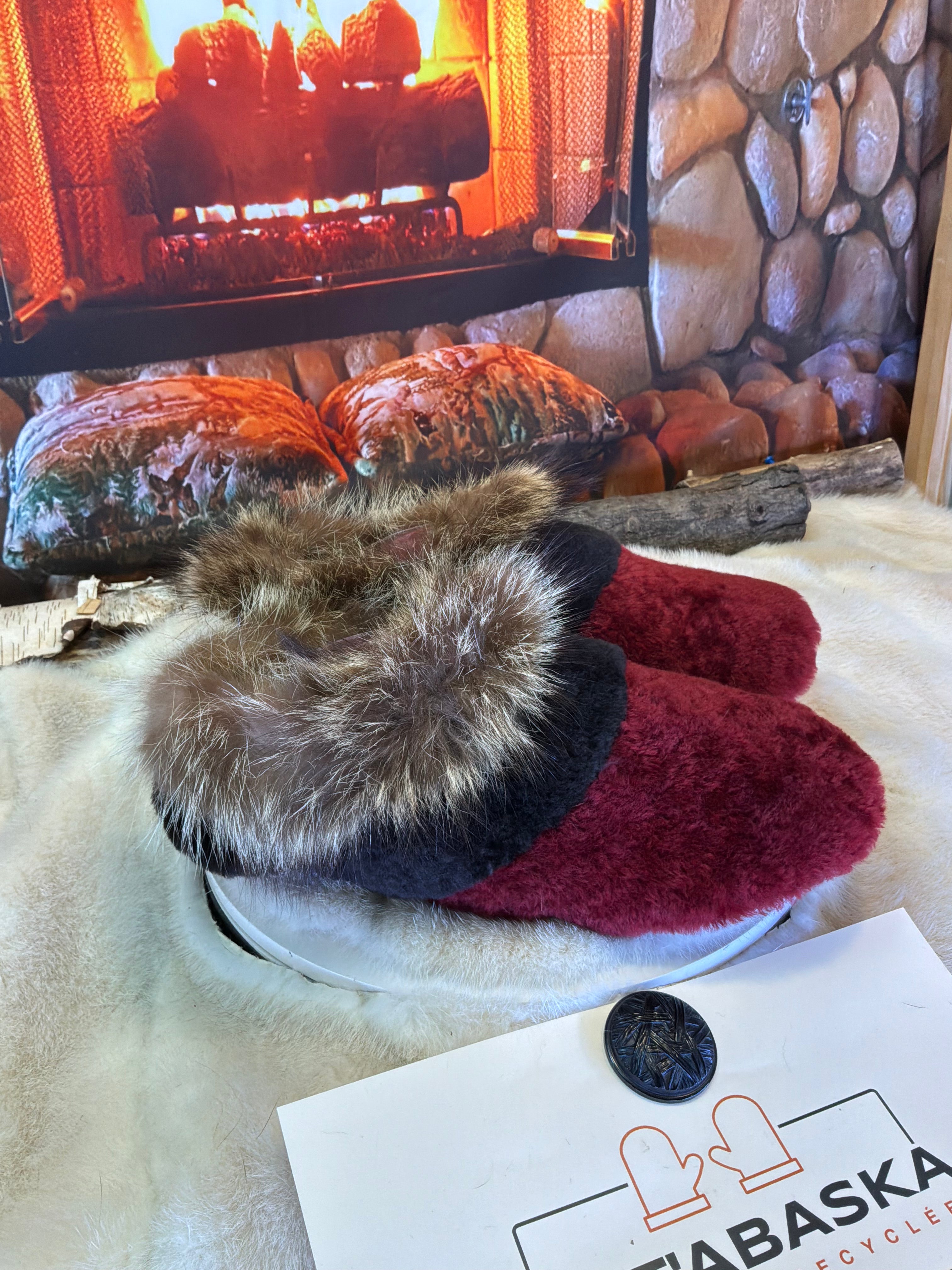 Slipper Les Jacqueline pointure 11 Homme – Sherling italien & cuir recyclé, pièce unique faite à la main au Québec