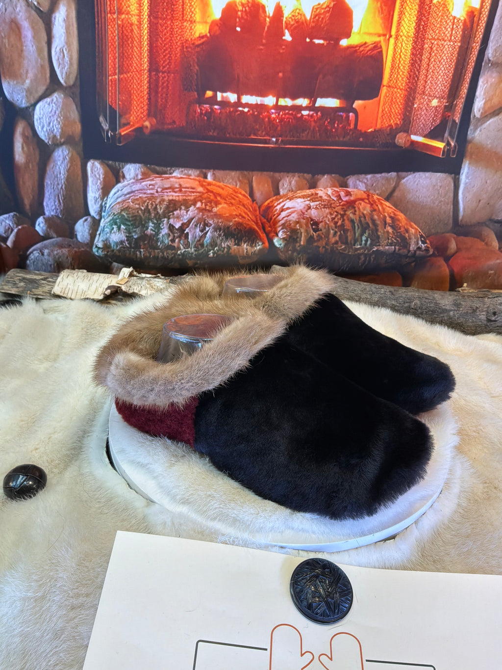 Slipper Les Gisèle pointure 8 femme – Sherling italien & cuir recyclé, pièce unique faite à la main au Québec