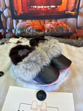 Slipper Les Monique Édition spéciale cuir italien,et,Coyote recyclé pointure 9 Homme / 11 femme  – Sherling italien & cuir recyclé, pièce unique faite à la main au Québec