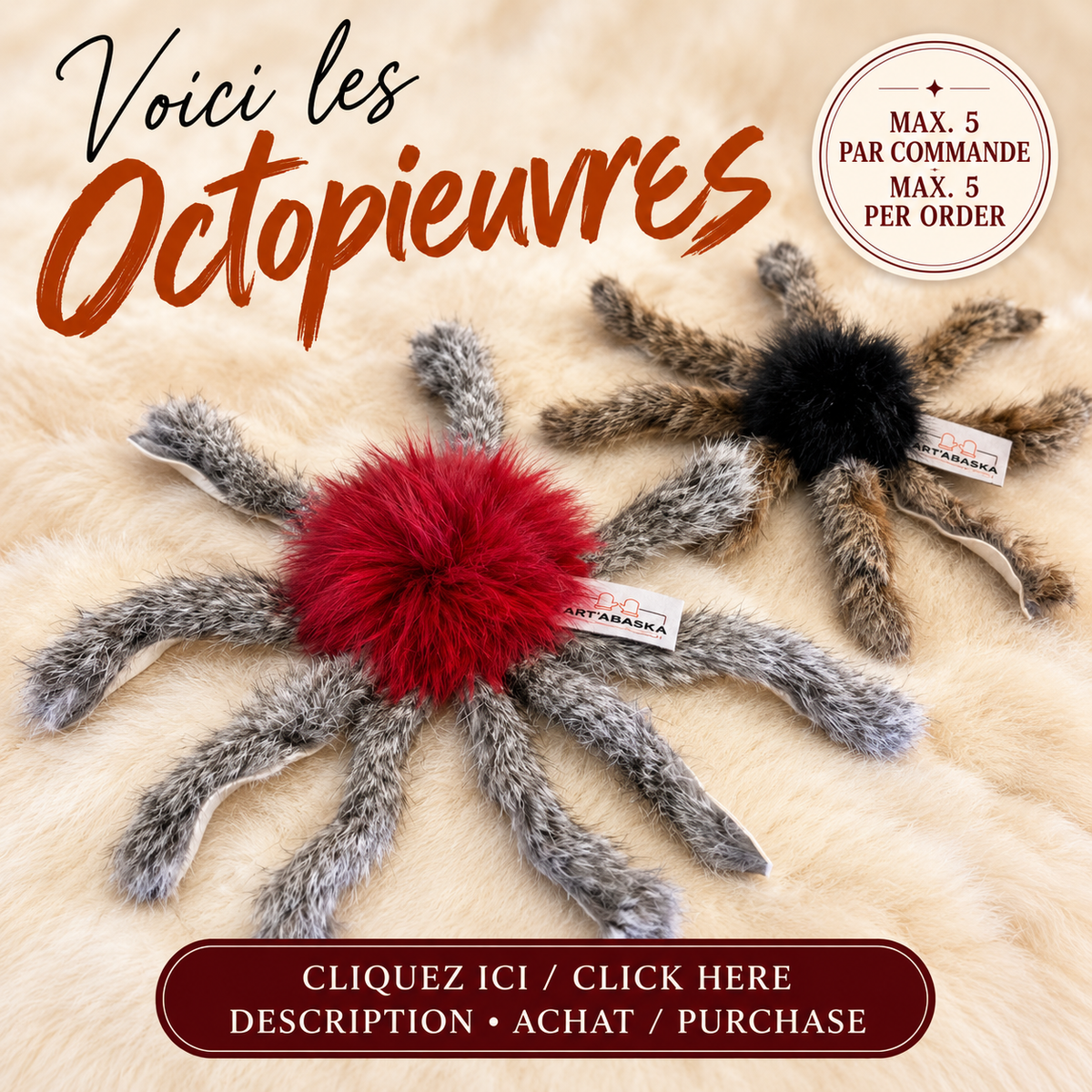ArtAbaska Recycled Fur Cat Toys The Octo-Octopus
