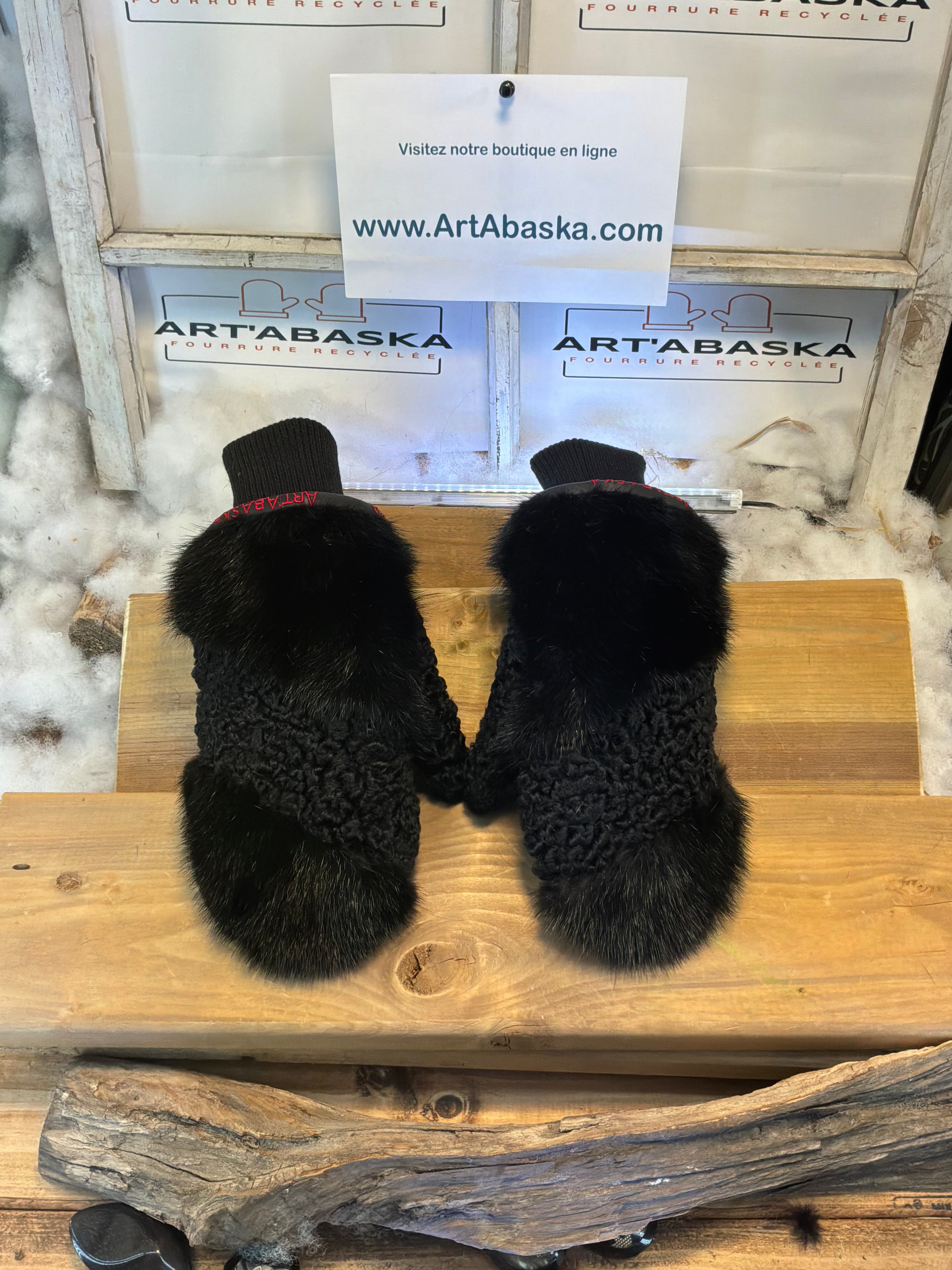 Mitaines de ville Gilberte médium en fourrure recyclée – Faites à la main au Québec – Légères, élégantes, confort urbain – ArtAbaska