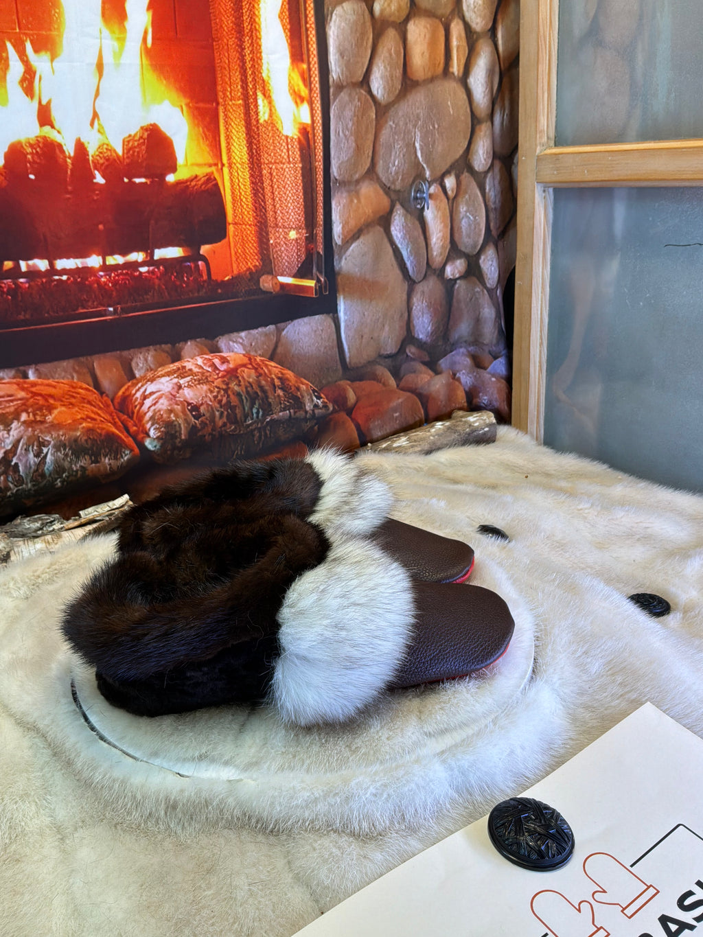 Slipper Dorilda pointure 6 femme – Sherling italien & cuir recyclé, pièce unique faite à la main au Québec