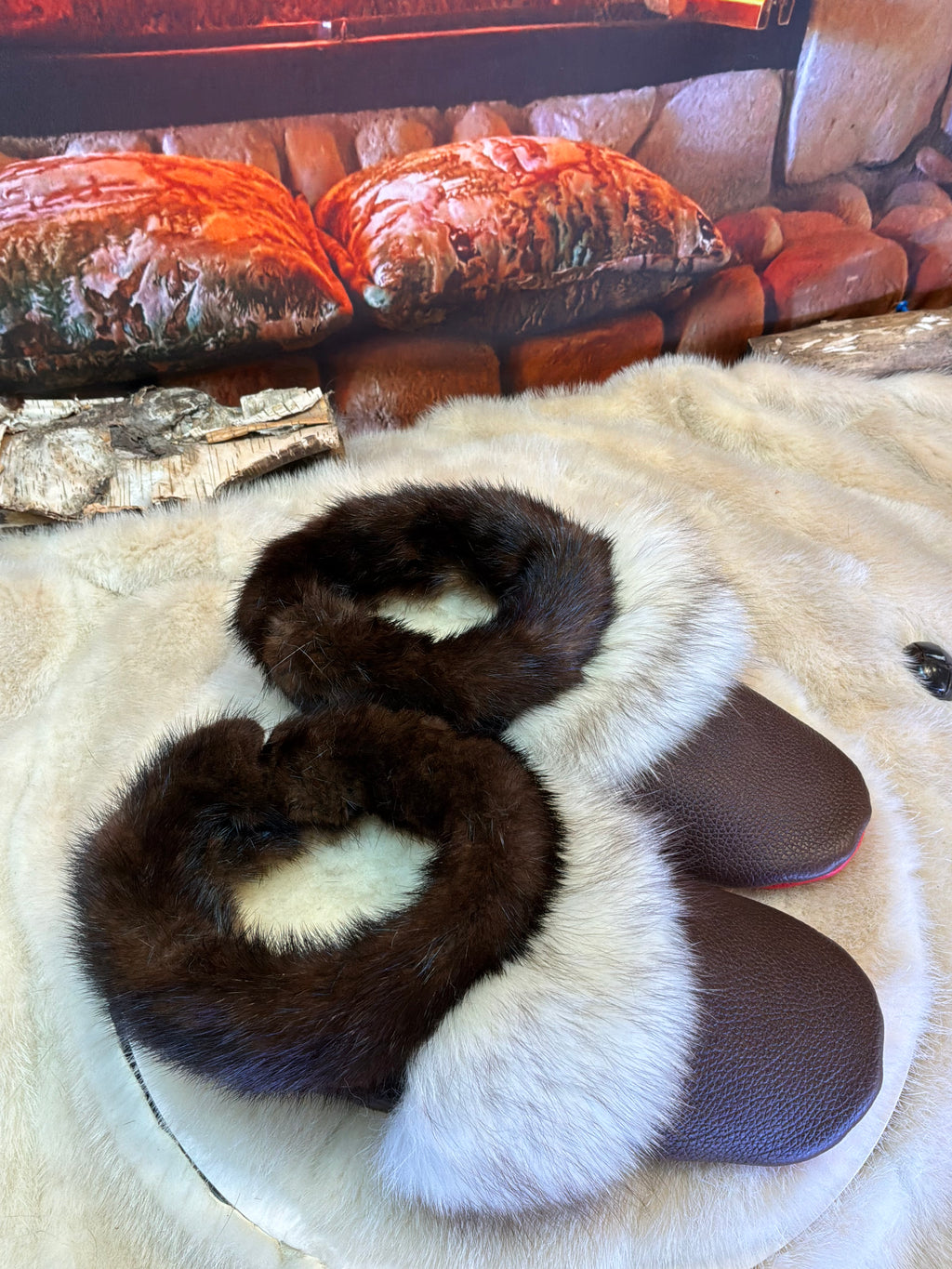Slipper Dorilda pointure 6 femme – Sherling italien & cuir recyclé, pièce unique faite à la main au Québec