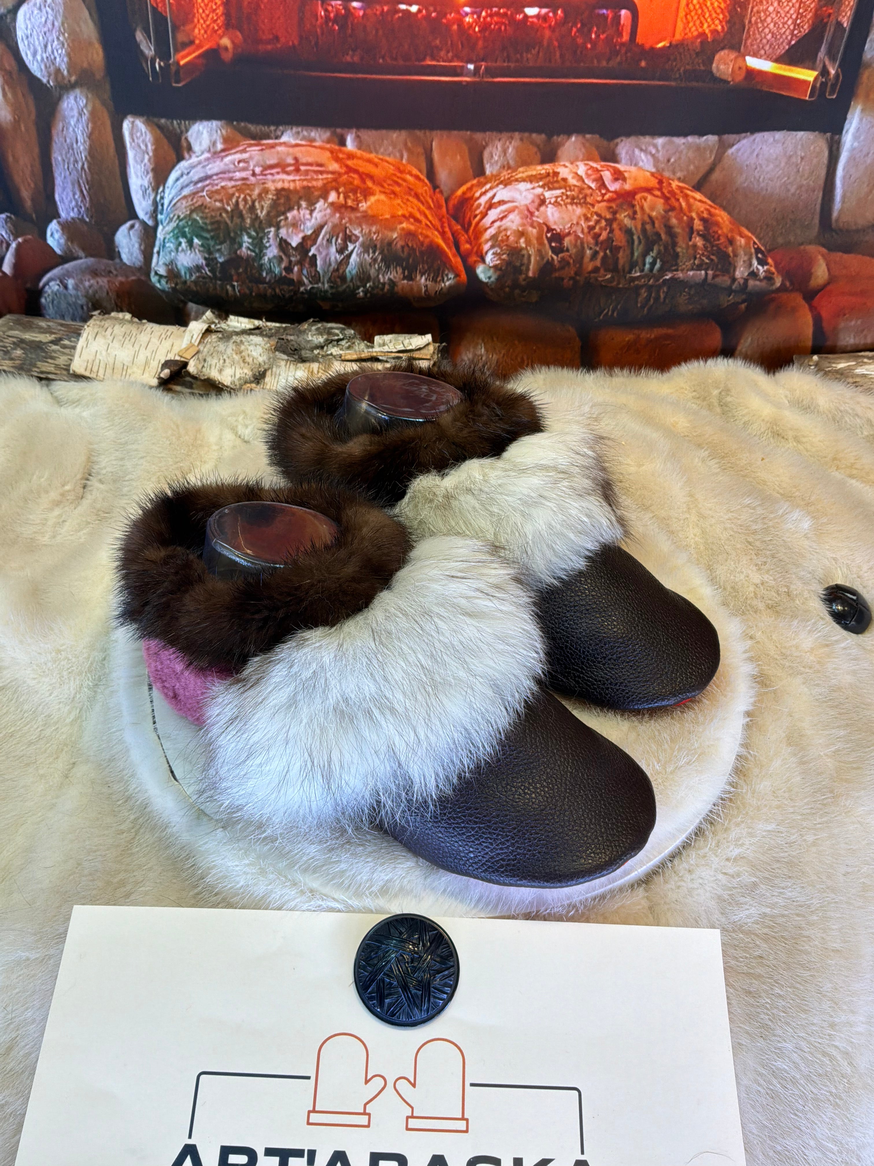 Slipper Gisèle pointure 8 femme – Sherling italien & cuir recyclé, pièce unique faite à la main au Québec