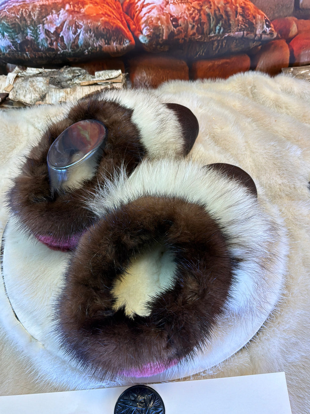 Slipper Gisèle pointure 8 femme – Sherling italien & cuir recyclé, pièce unique faite à la main au Québec