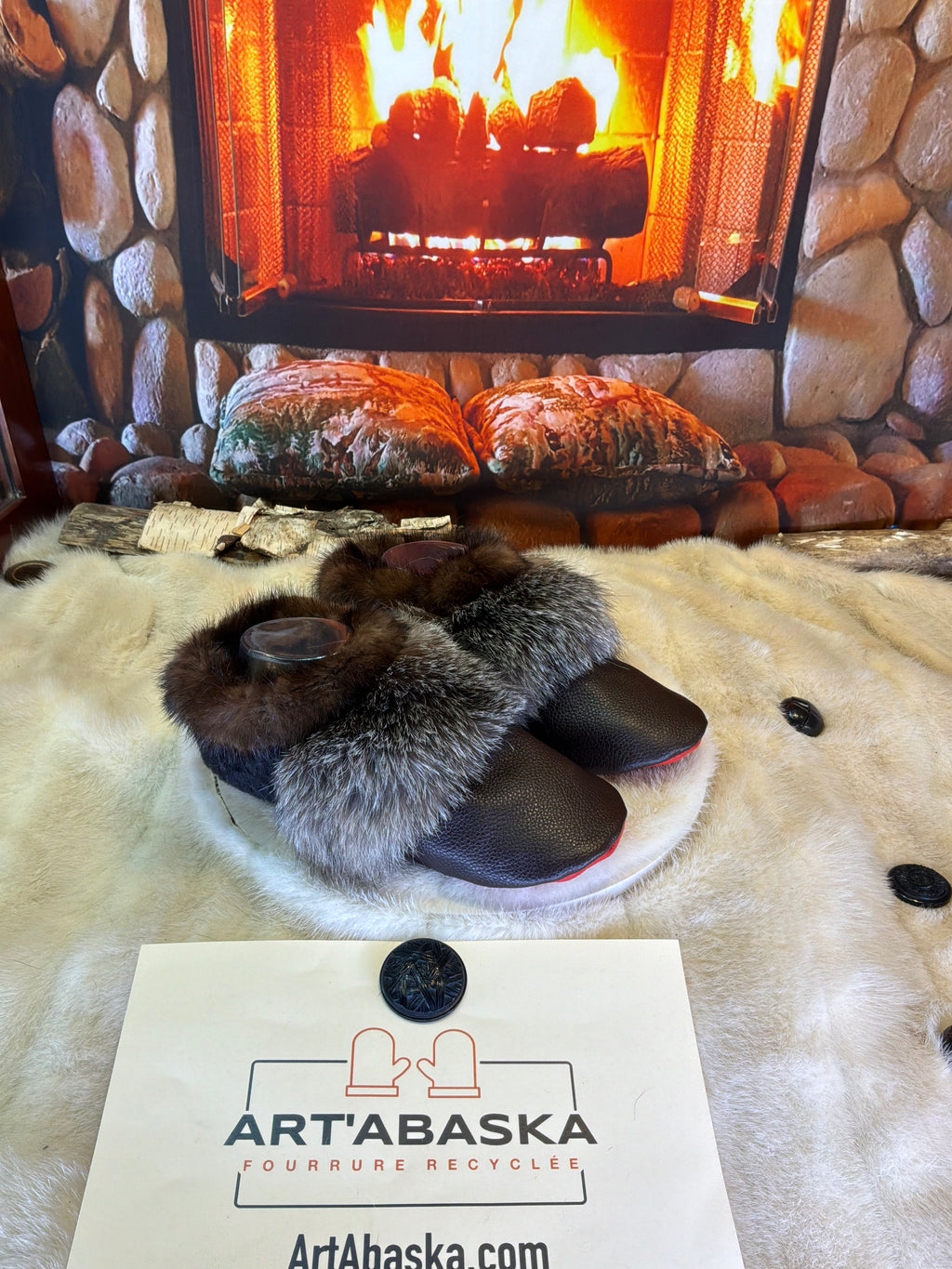 Slipper Léontine pointure 8 femme – Sherling italien & cuir recyclé, pièce unique faite à la main au Québec