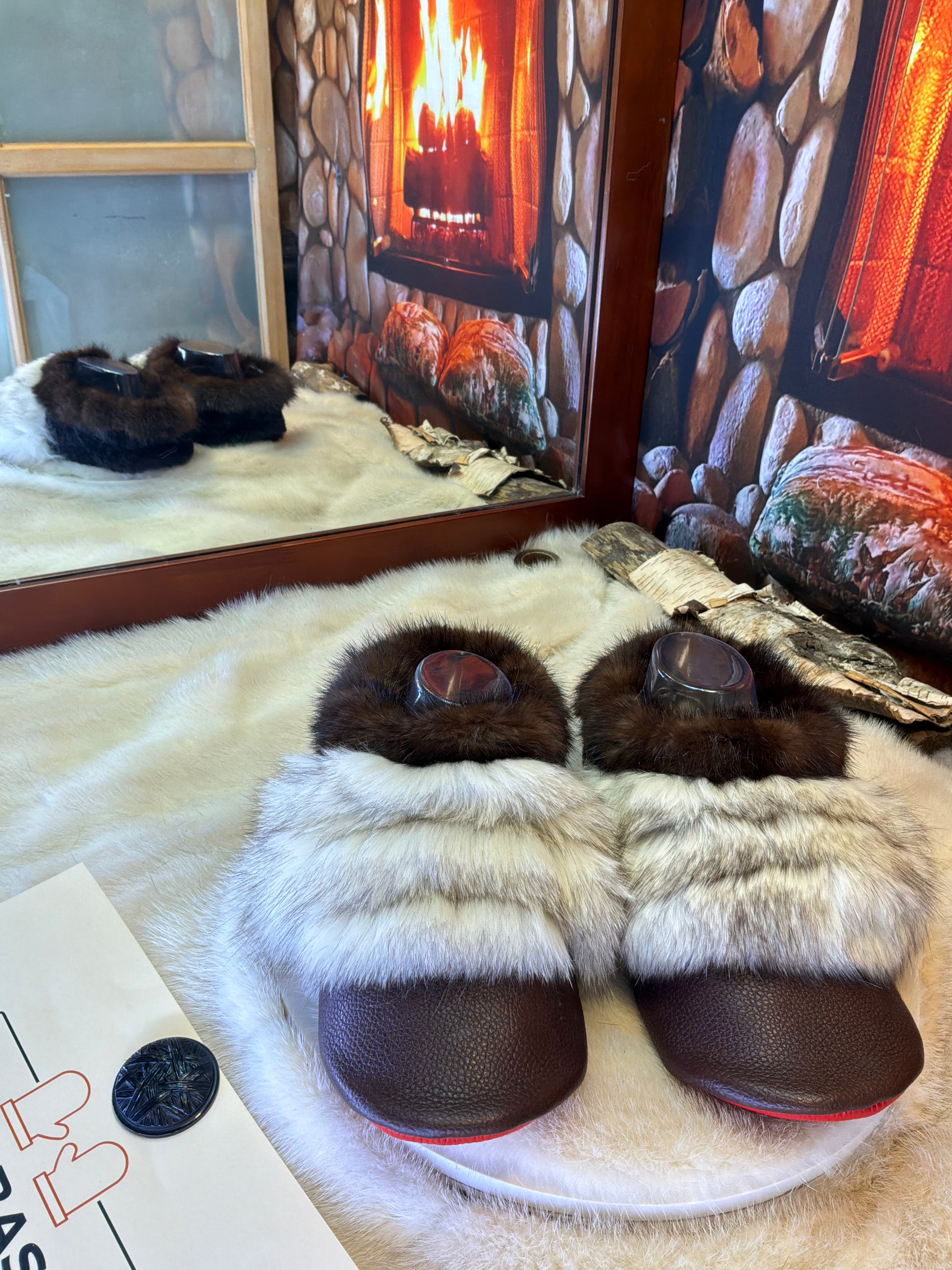 Slipper Solange pointure 10 femme – Sherling italien & cuir recyclé, pièce unique faite à la main au Québec
