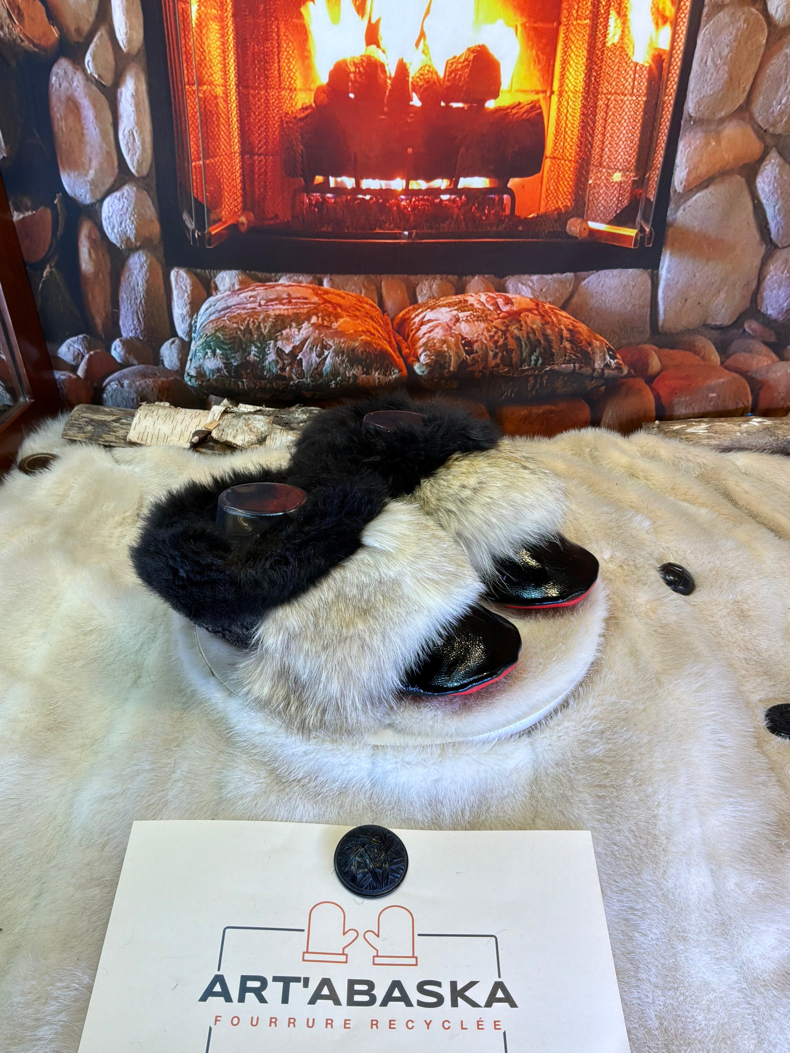 Slipper Marthe pointure 9 femme – Sherling italien & cuir recyclé, pièce unique faite à la main au Québec