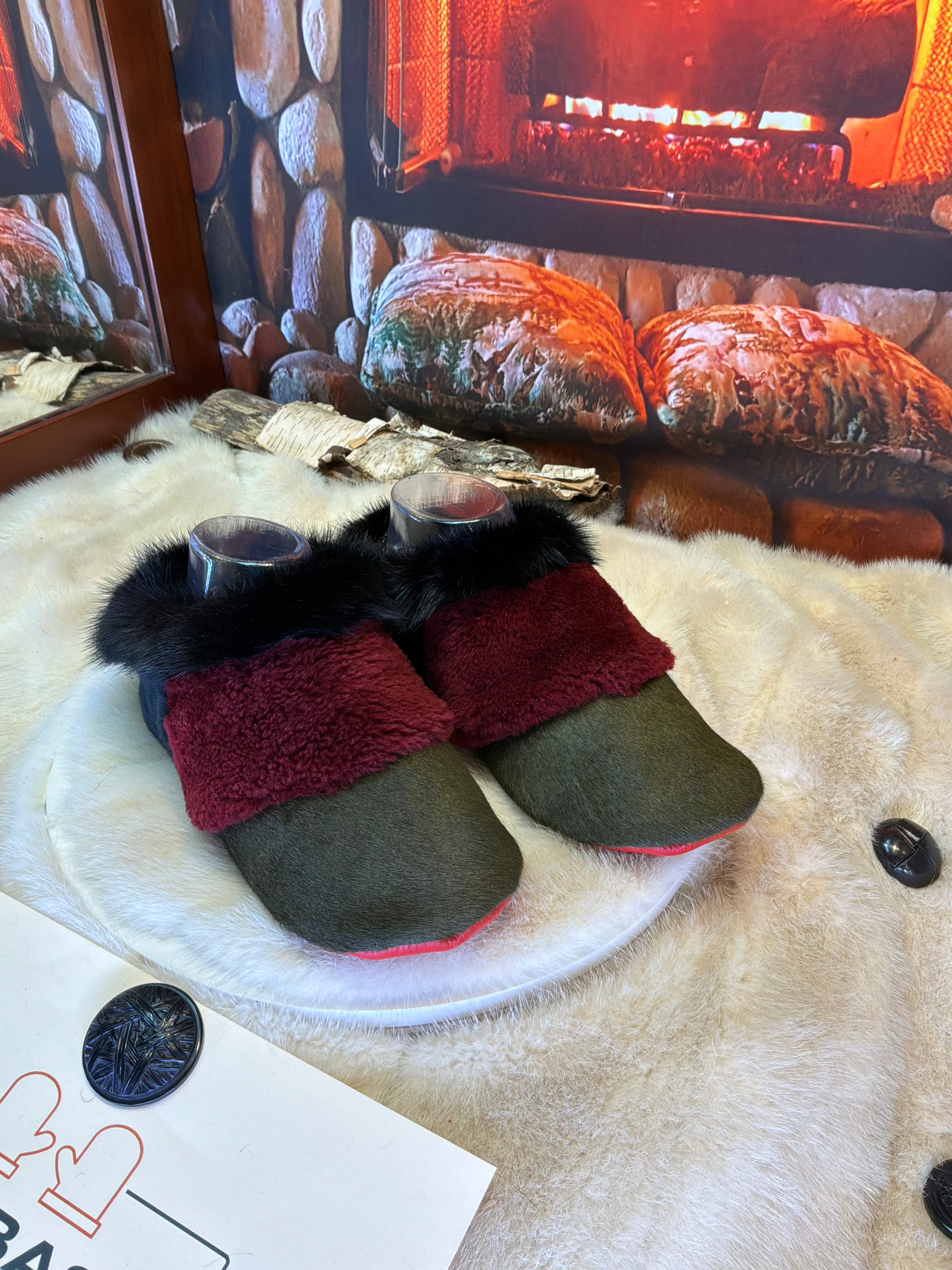 Slipper Fernande pointure 7 femme – Sherling italien & cuir recyclé, pièce unique faite à la main au Québec