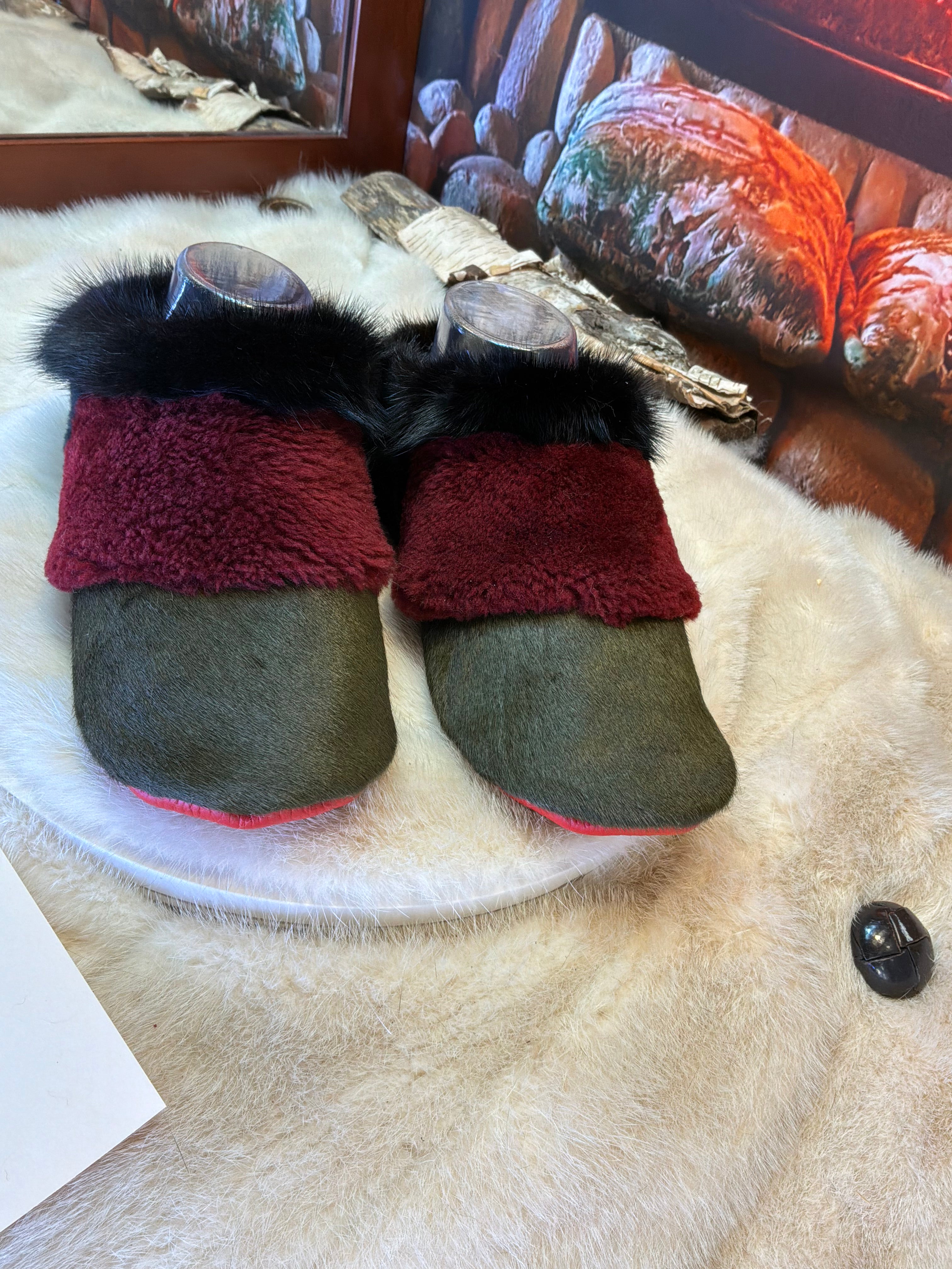 Slipper Fernande pointure 7 femme – Sherling italien & cuir recyclé, pièce unique faite à la main au Québec