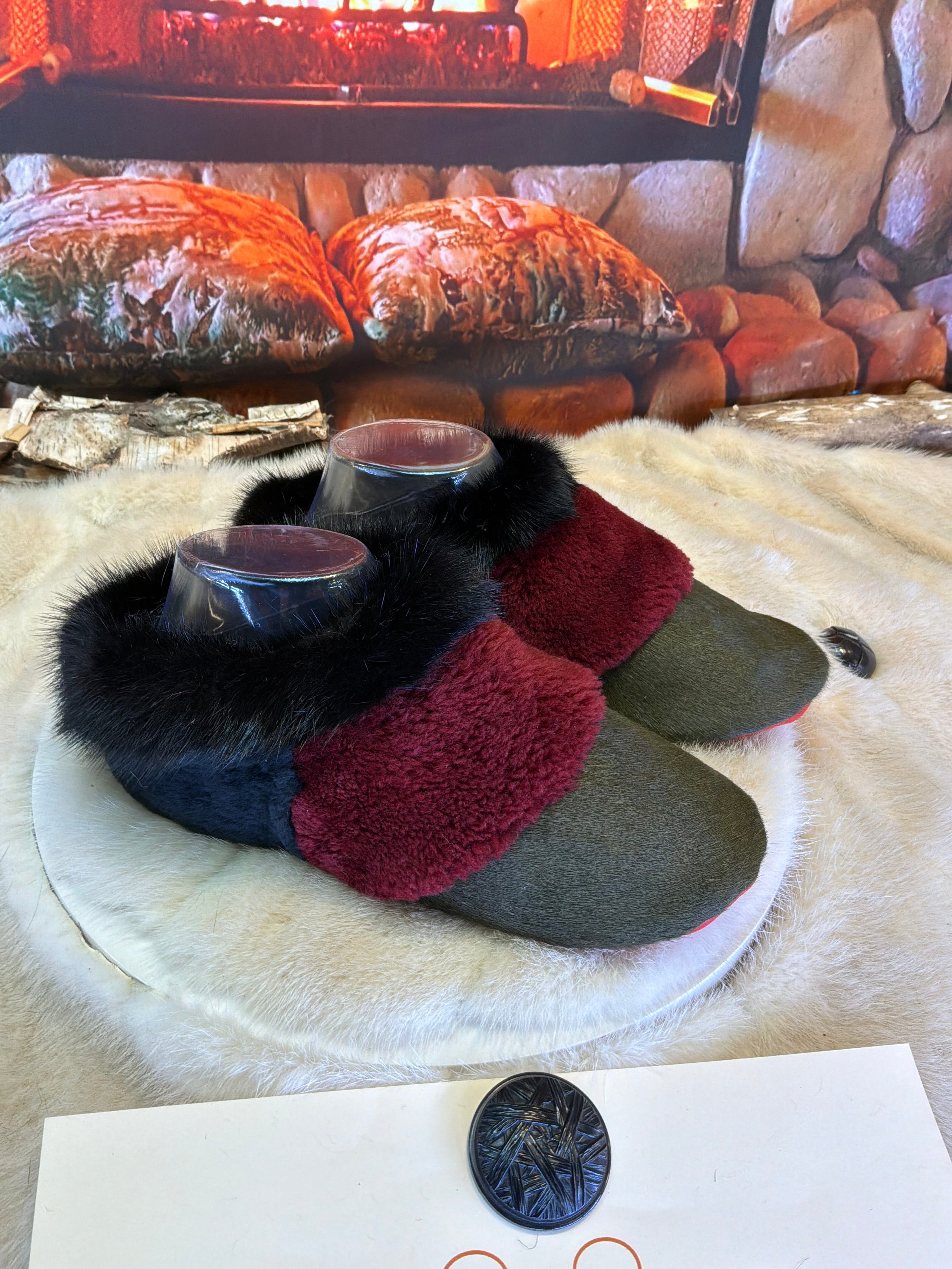 Slipper Fernande pointure 7 femme – Sherling italien & cuir recyclé, pièce unique faite à la main au Québec