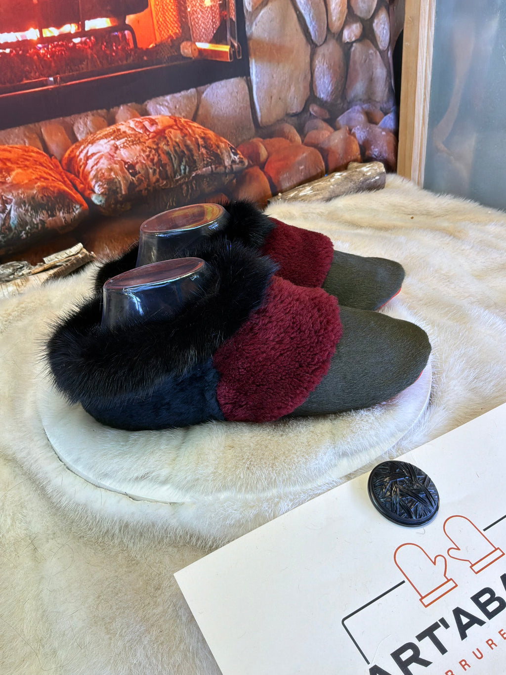 Slipper Fernande pointure 7 femme – Sherling italien & cuir recyclé, pièce unique faite à la main au Québec