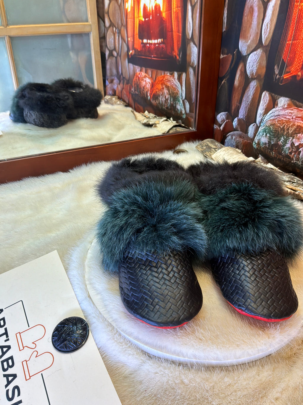 Slipper Mariette pointure 8 femme – Sherling italien & cuir recyclé, pièce unique faite à la main au Québec