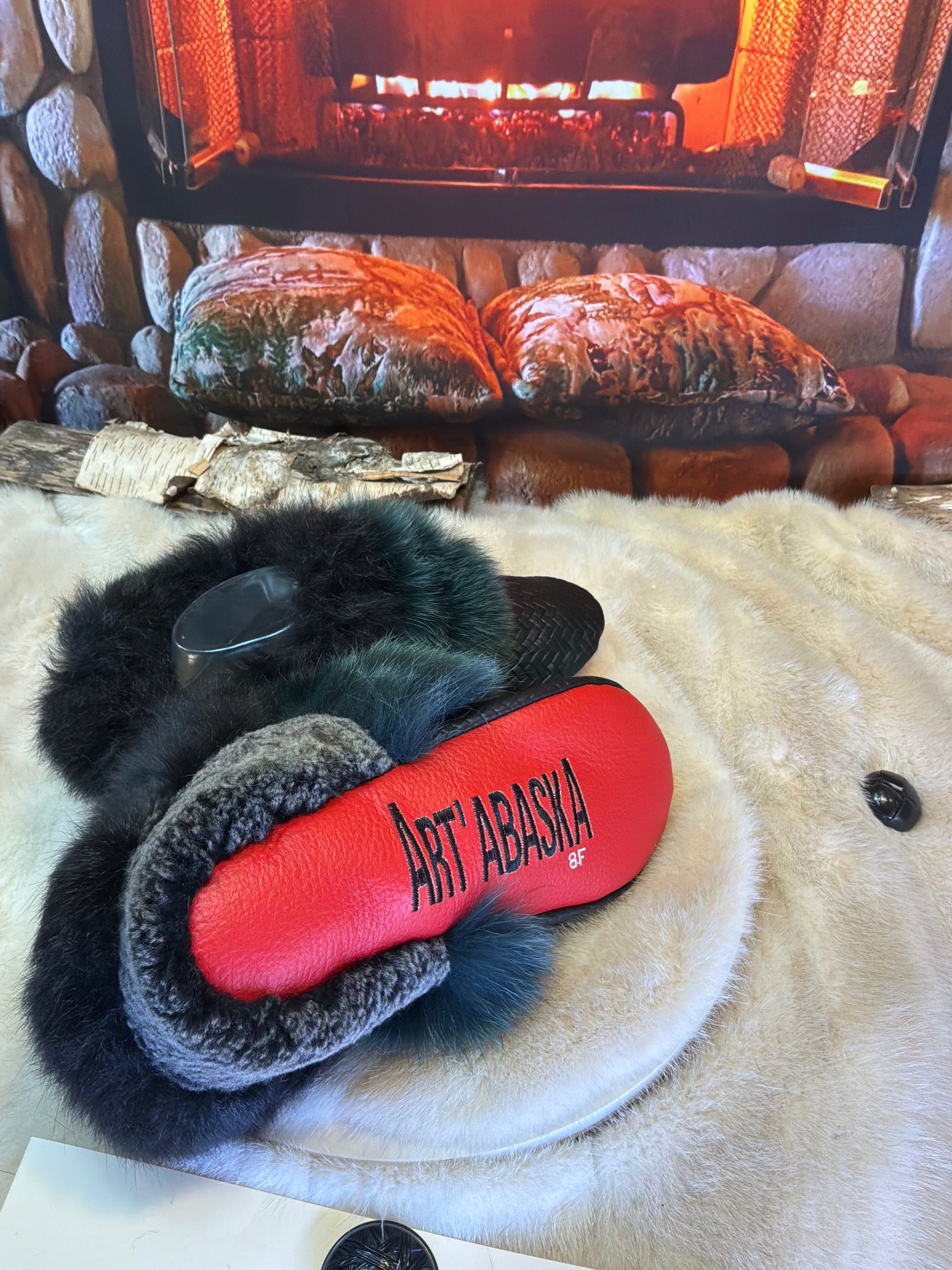 Slipper Mariette pointure 8 femme – Sherling italien & cuir recyclé, pièce unique faite à la main au Québec