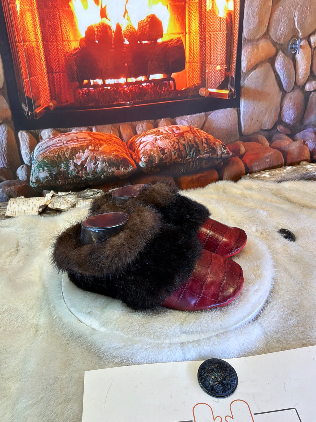 Slipper Clémence pointure 7 femme – Sherling italien & cuir recyclé, pièce unique faite à la main au Québec