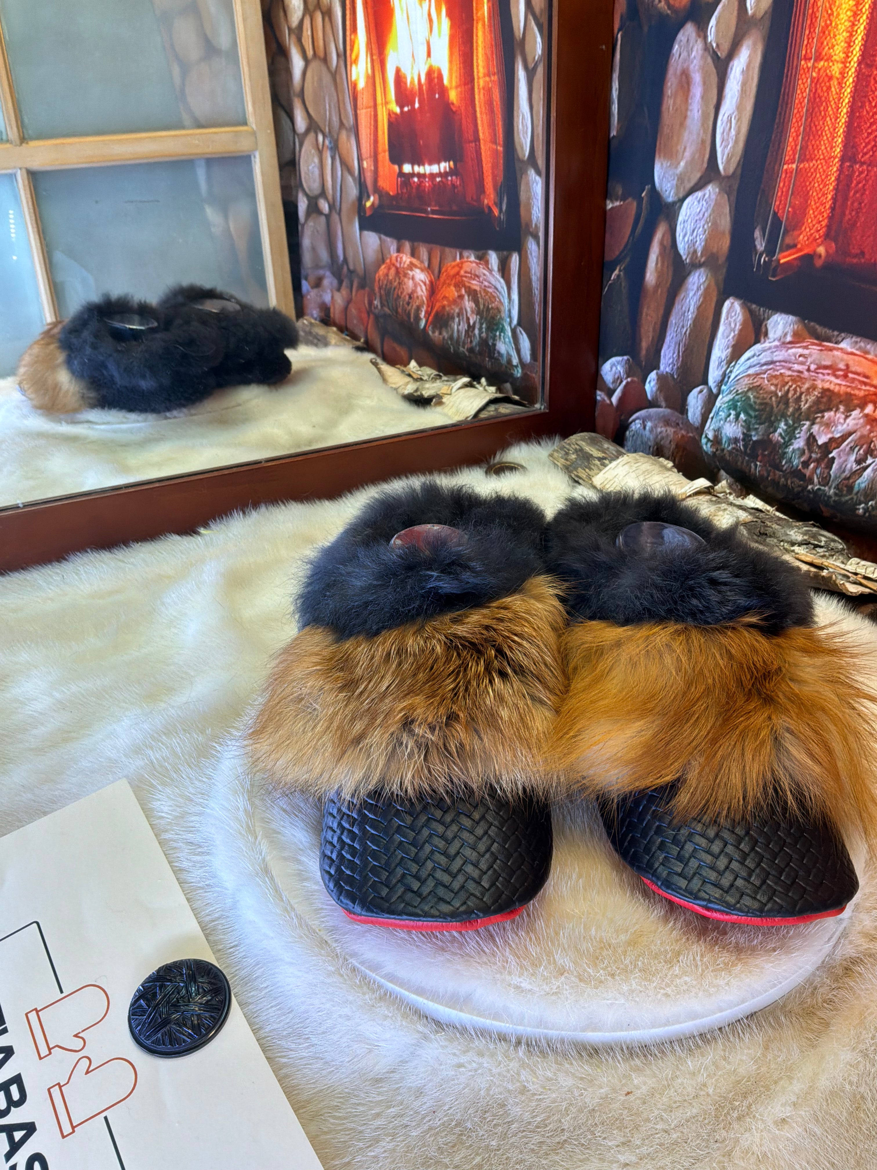 Slipper Yvonne pointure 10 femme – Sherling italien & cuir recyclé, pièce unique faite à la main au Québec