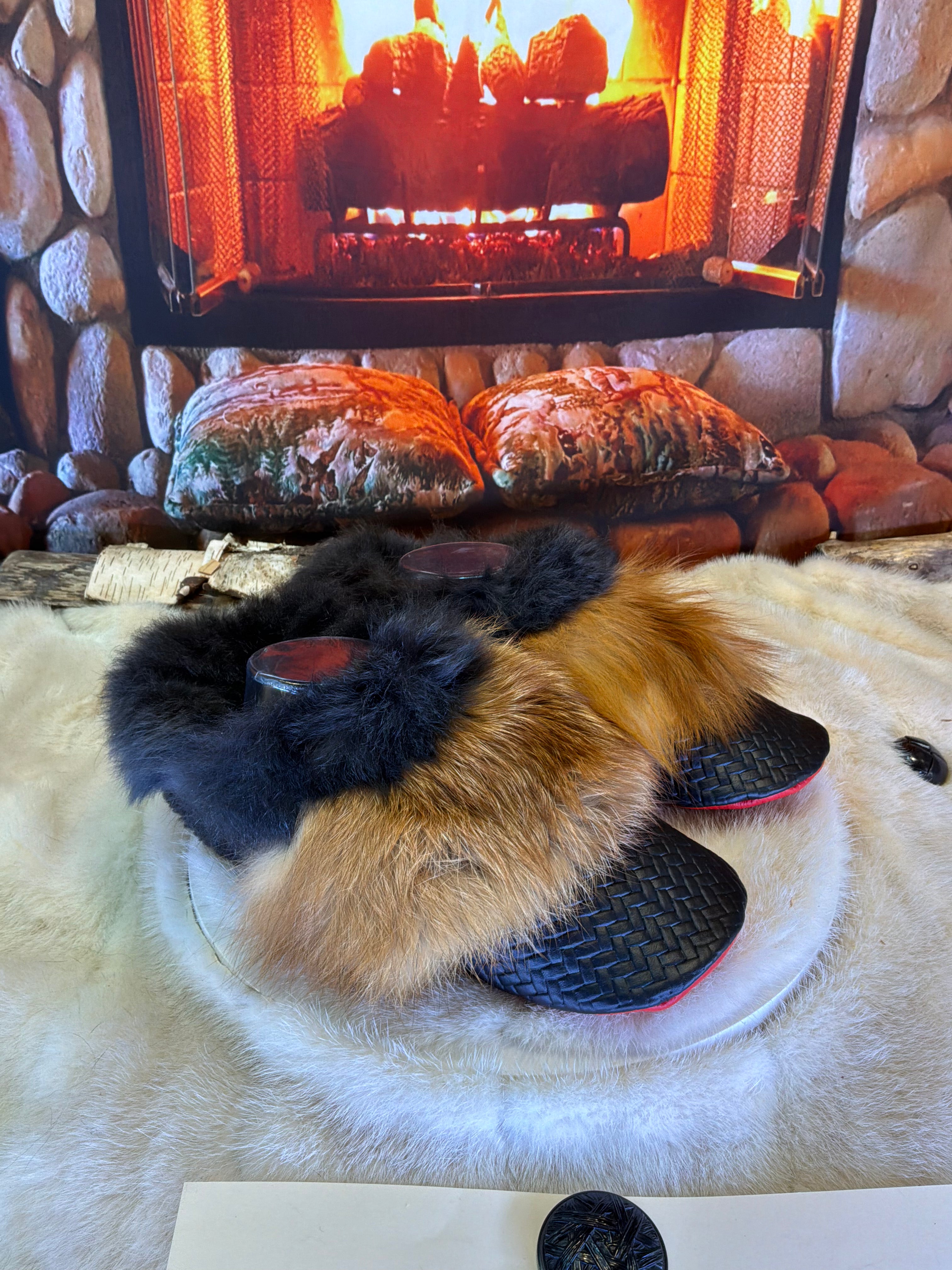Slipper Yvonne pointure 10 femme – Sherling italien & cuir recyclé, pièce unique faite à la main au Québec