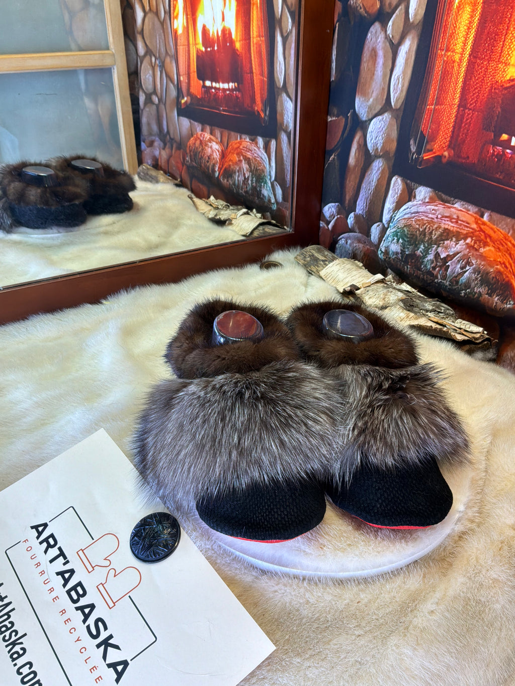 Slipper Irène pointure 10 femme – Sherling italien & cuir recyclé, pièce unique faite à la main au Québec